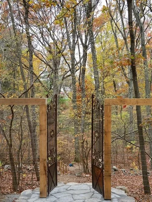 Set within the rolling Taconics, this project transforms salvaged wrought-iron gates into a sculptural threshold between a shaded hollow and a restored meadow. Spanning between two locally sourced black locust posts, the gates mark a moment of transi