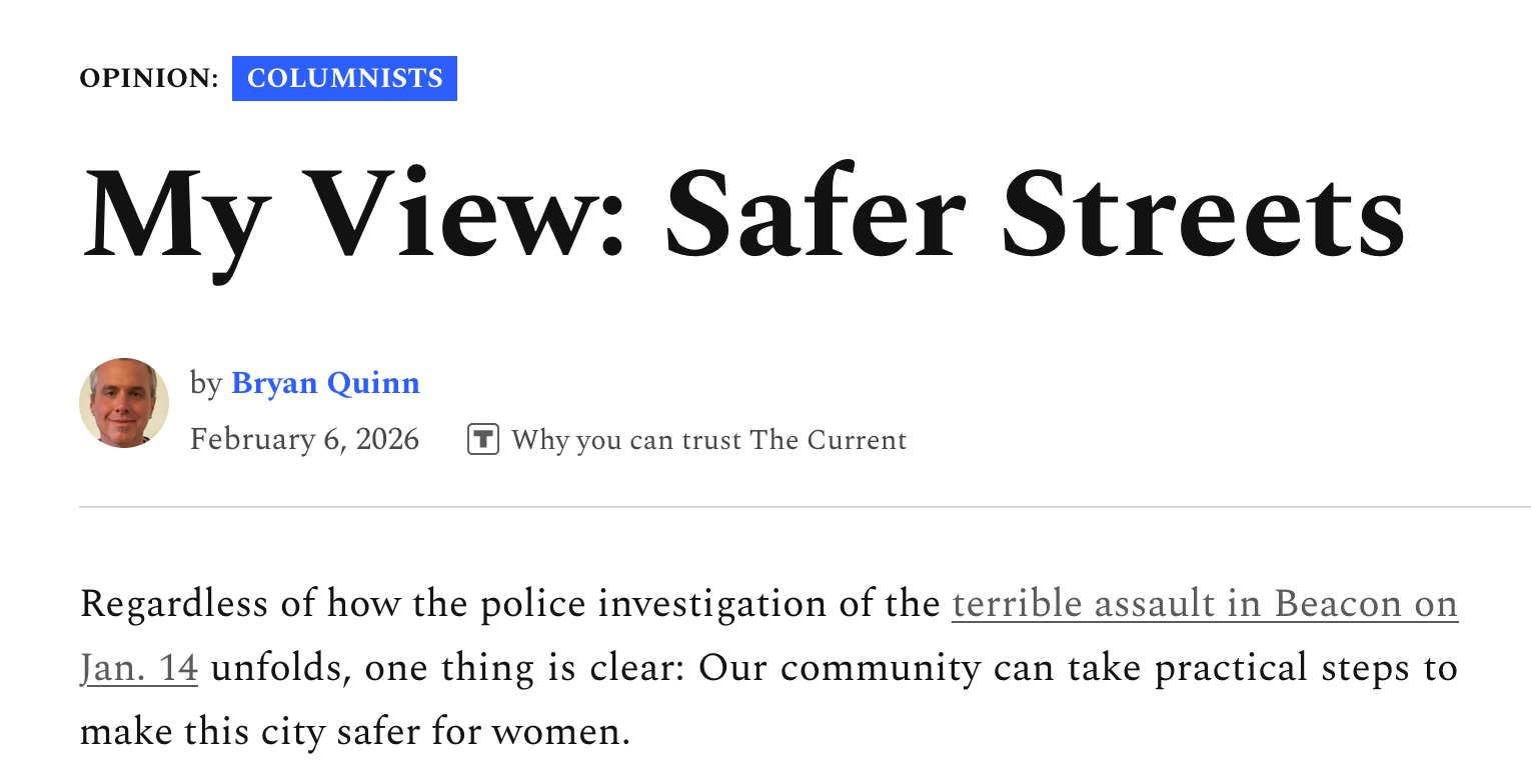 Op-ed supporting Safer Streets for Women and Girls