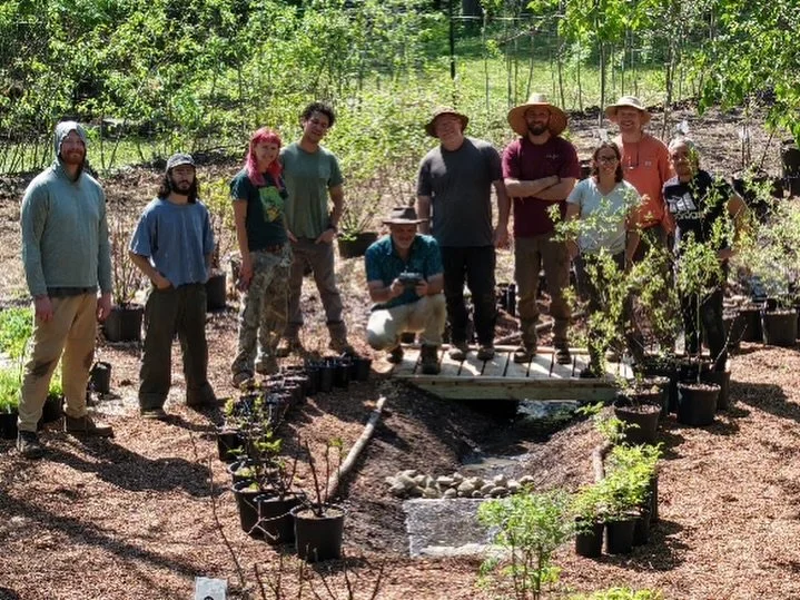 Great weather for a team day! Since moving in, we&rsquo;ve been tackling ongoing drainage issues&mdash;so today we built a dry creek bed through the nursery. Looking forward to planting and incorporating #largewoodydebris in the weeks ahead. It feels