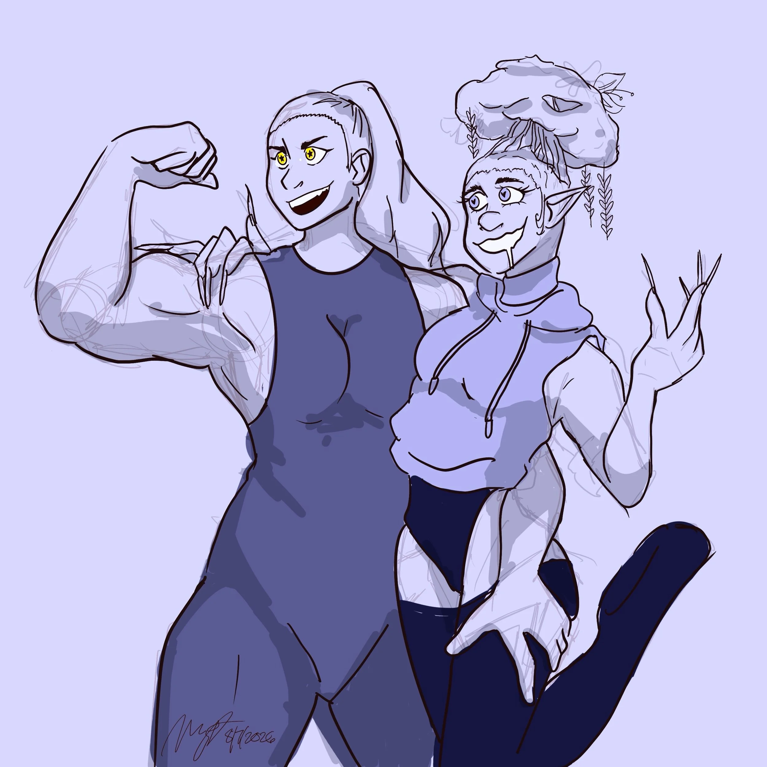 Two of my fave PCs from a tabletop campaign my friends are playing. #digitalart #spacepirates #wlw #tabletopgaming #lesbians