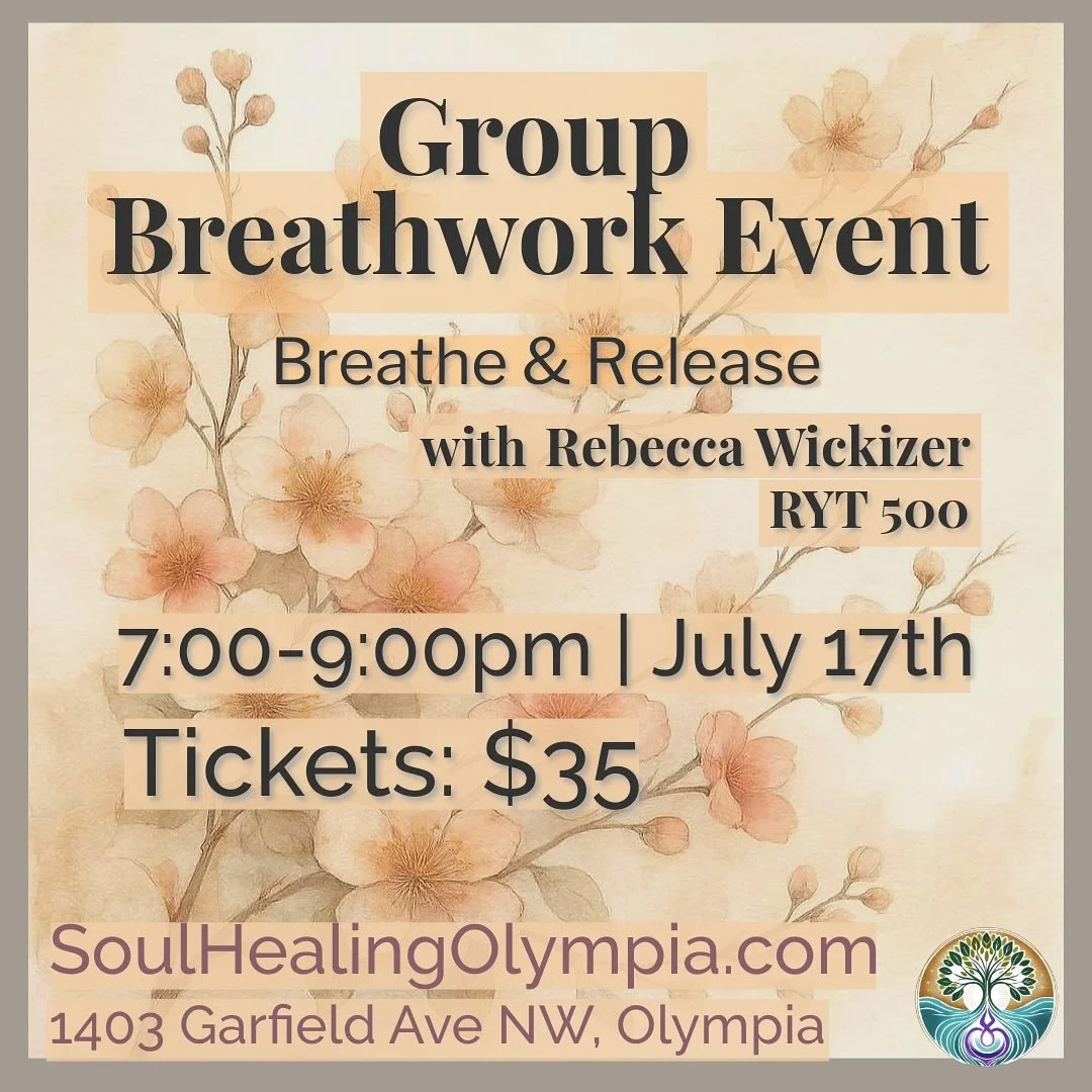 Monthly 2 hour group breathwork July 17th.  I hope you can join us on a breathing journey at @soulhealingcenterofolympia  please check the sign up link in my bio for contraindications for this type of breathwork.  Spaces are limited to keep an intima