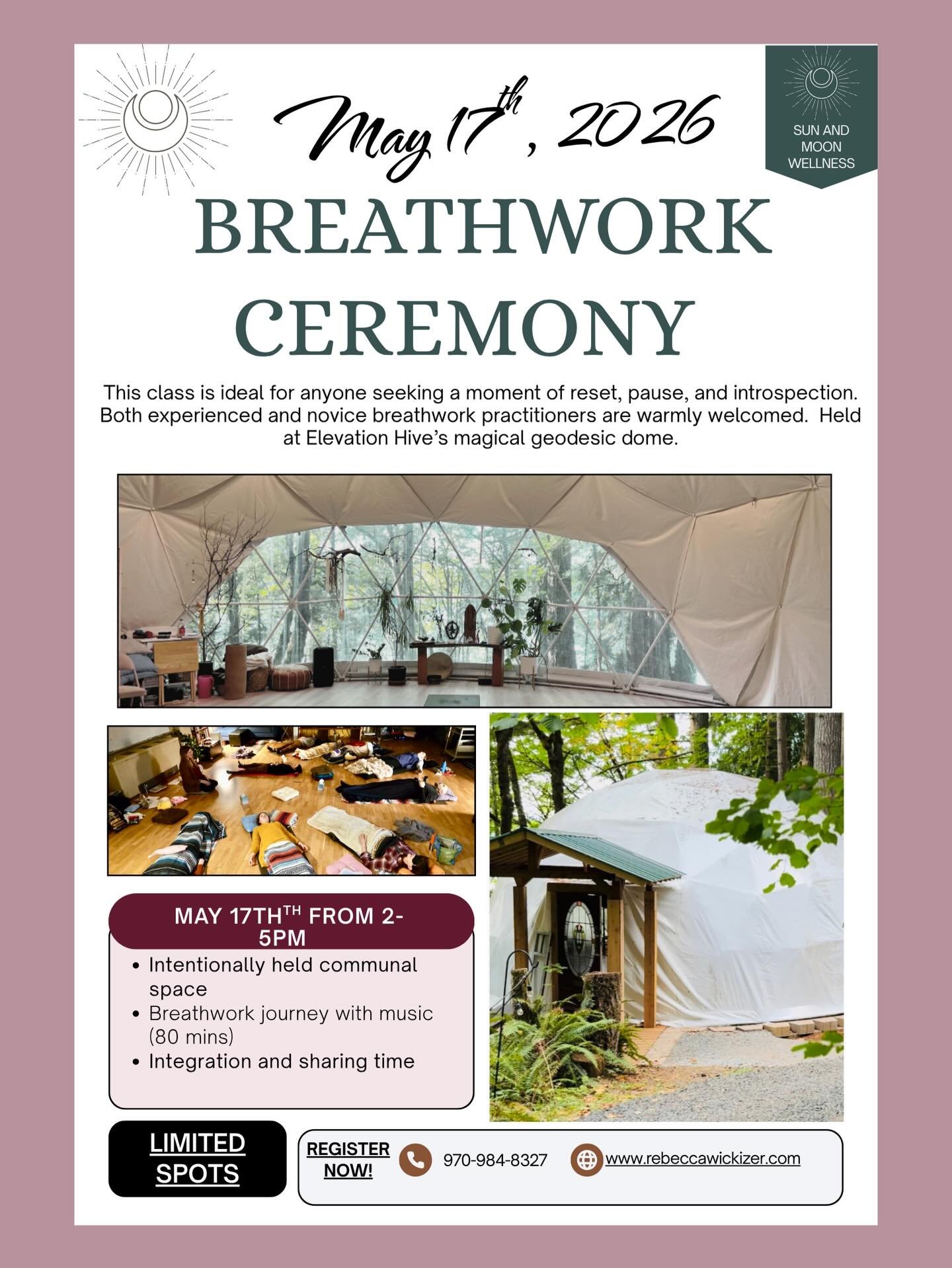 There are still a few spaces left for our Breathwork event on May 17th! Come join us for a magical journey with the breath in a geodesic dome amongst the evergreens!  Breathwork can help with 🪷reducing stress 🪷removing limiting beliefs 🪷 accessing