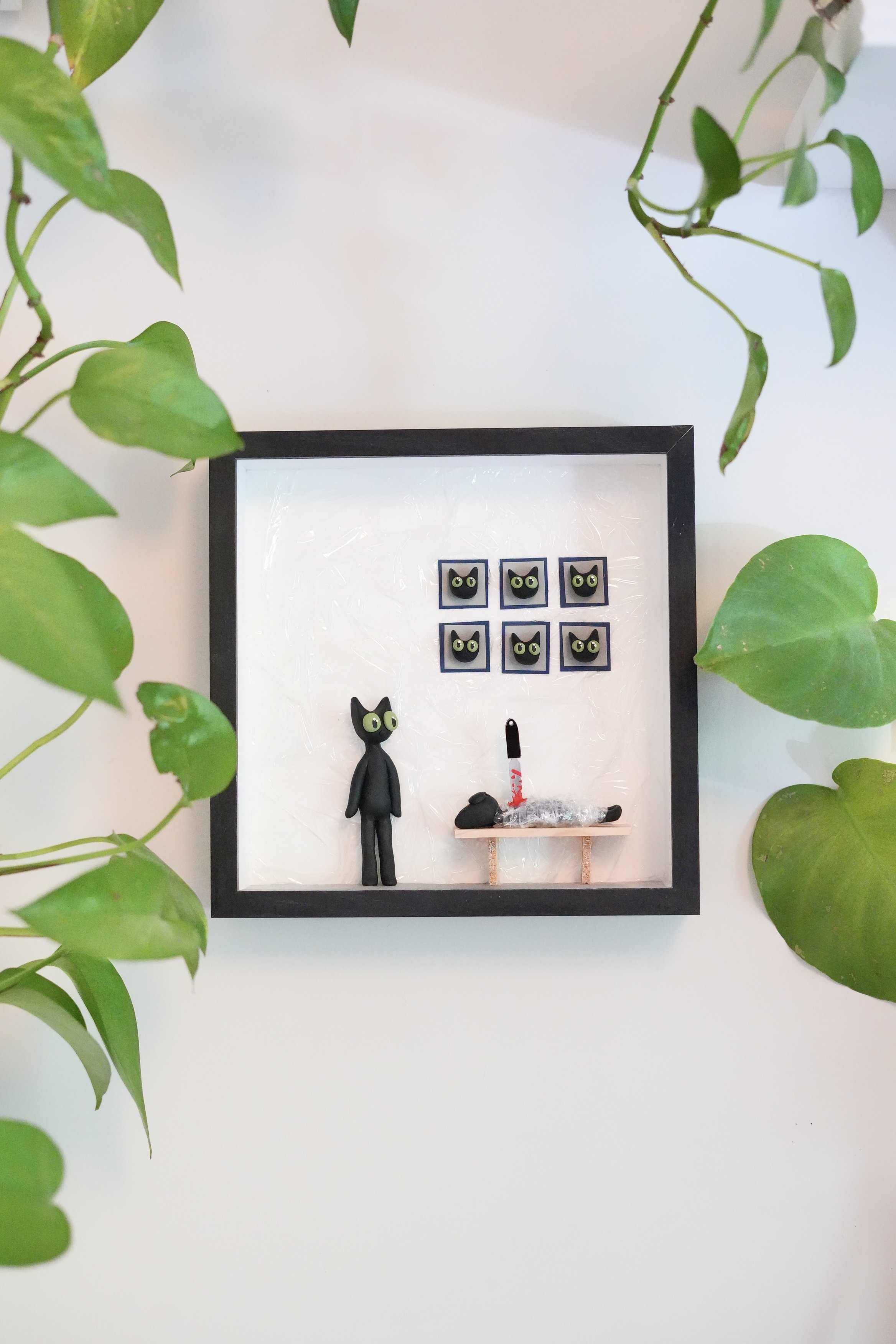 Things to do in Portland oregon. local artist. unique cat art. diorama art. tiana lenos. portland saturday market. tiana's clay. kiwi the cat. custom pet art. cat lover gift. minatures. 
