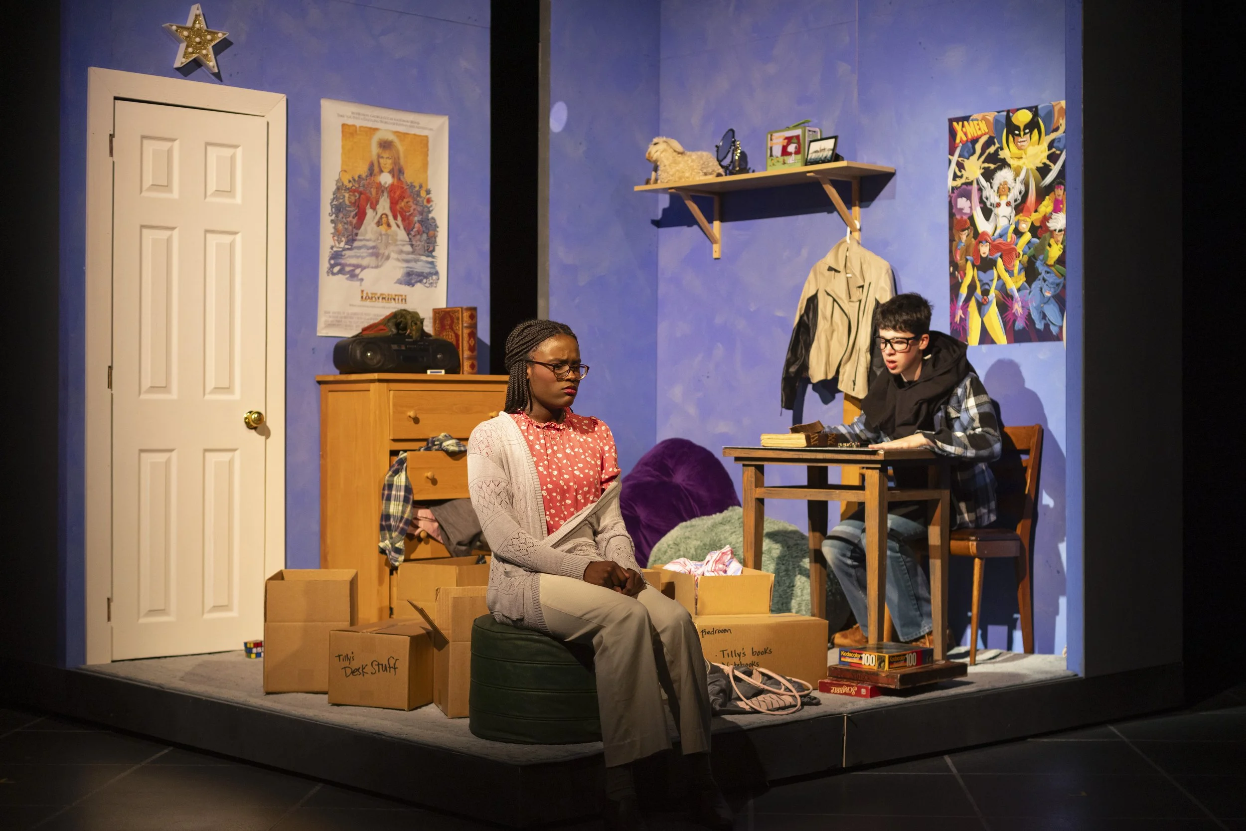 Agnes & Chuck in the bedroom: I lit the bedroom with a softer, more naturalistic look to anchor at least one part of the show in reality. At the same time, I highlighted Chuck as he tells the story.