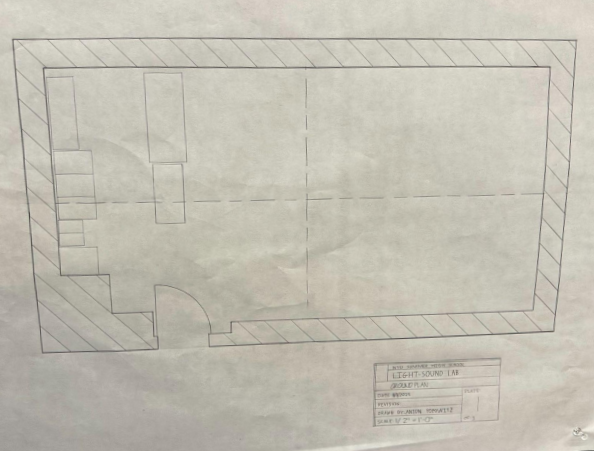Hand drafted ground plan of a room
