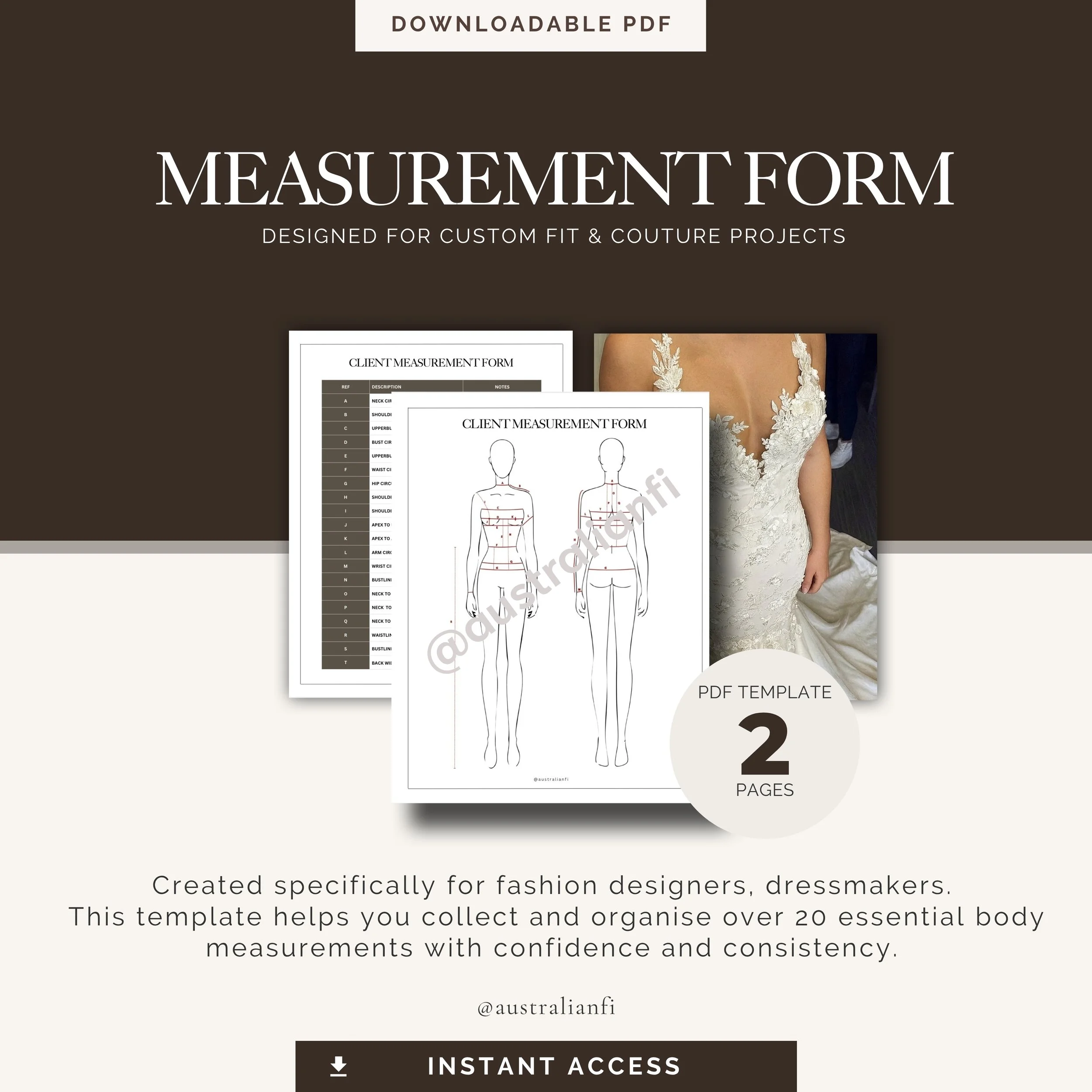 professional sewing measurement form [downloadable pdf]