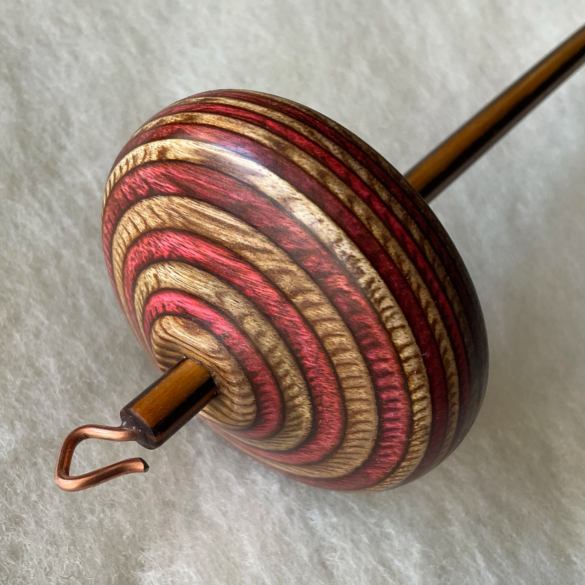 Cinnamon whorl and shaft Mini Swan™ hand spindle
