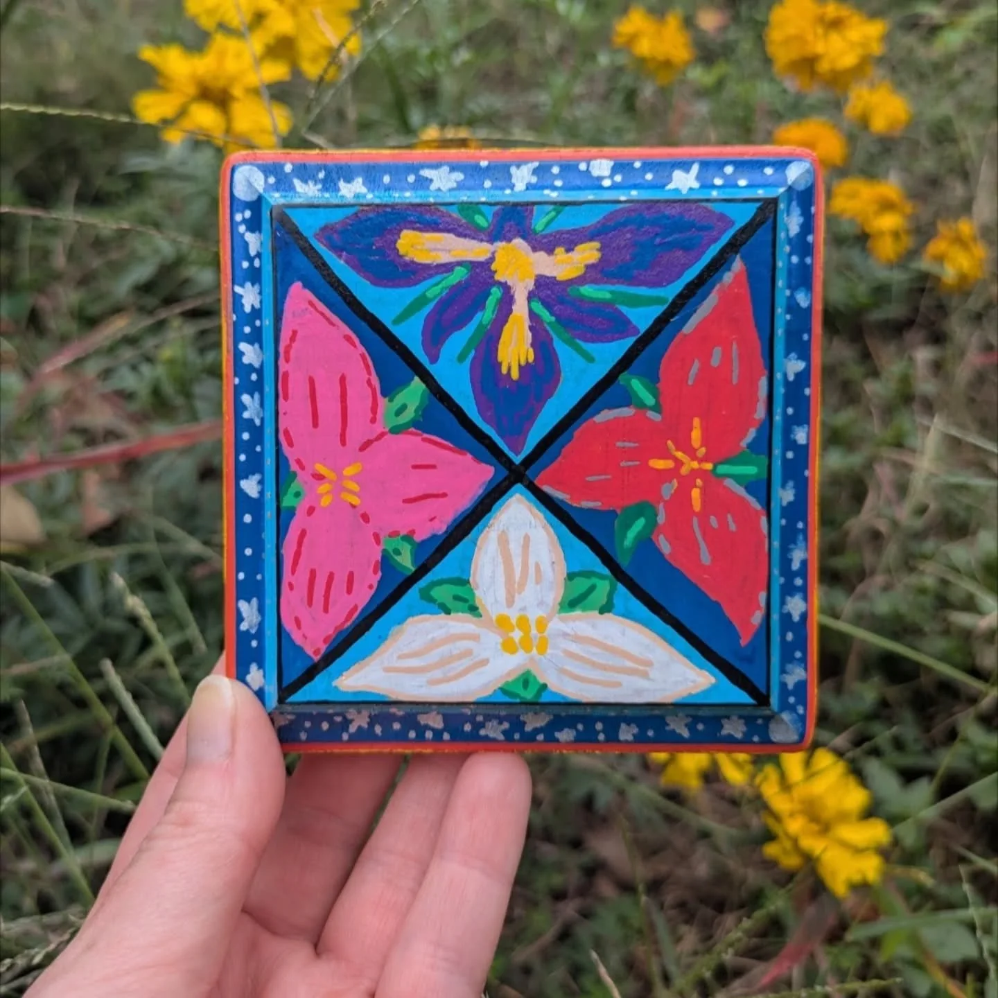 &quot;Blanket of Wildflowers&quot;- Paint Pen on Recycled Wood. 
...
This is a thank you to all the wildflowers I've stopped for during my hikes. Who have let me touch, smell and ID them while gazing at their patterns, colors and pollinators. 
...
Th
