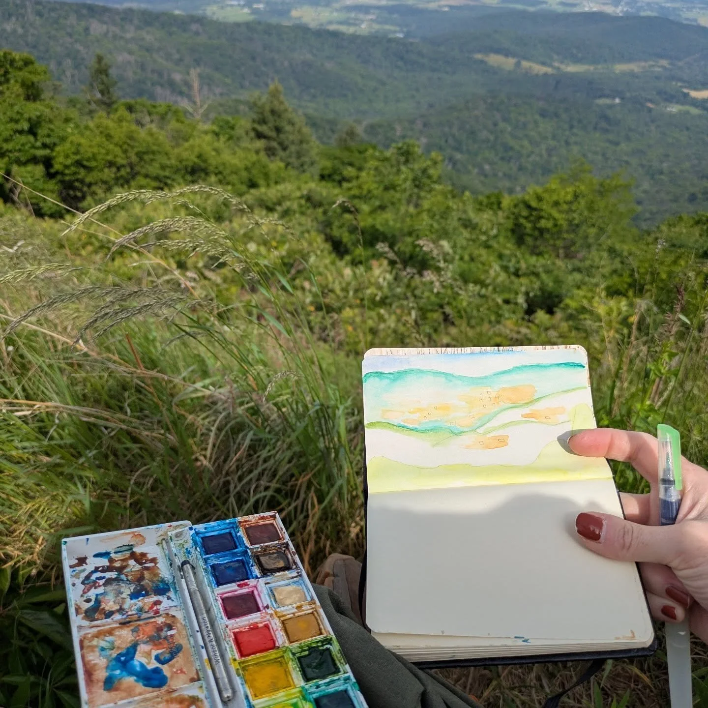 Saturday mornings are for Nature Journaling! 
There's nothing better than coffee, a beautiful view and watercolors.
....
#shenandoahnationalpark #naturejournal #watercolor #overlook