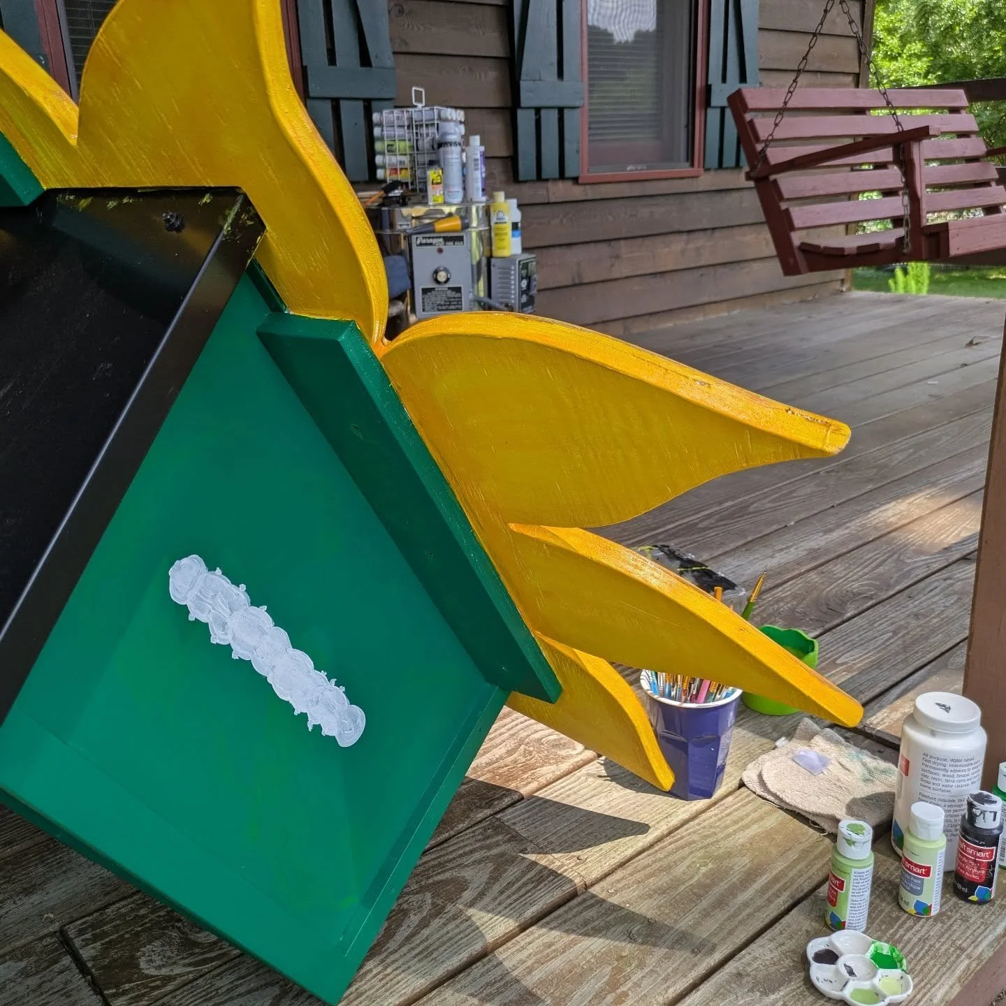 I'm painting outside today, on my makeshift porch studio. 
This has been such a fun piece and I'm so honored to paint this little library! 
Once it's finished and in the ground I'll share more pictures and information.
...
Woodwork by @keach_company 