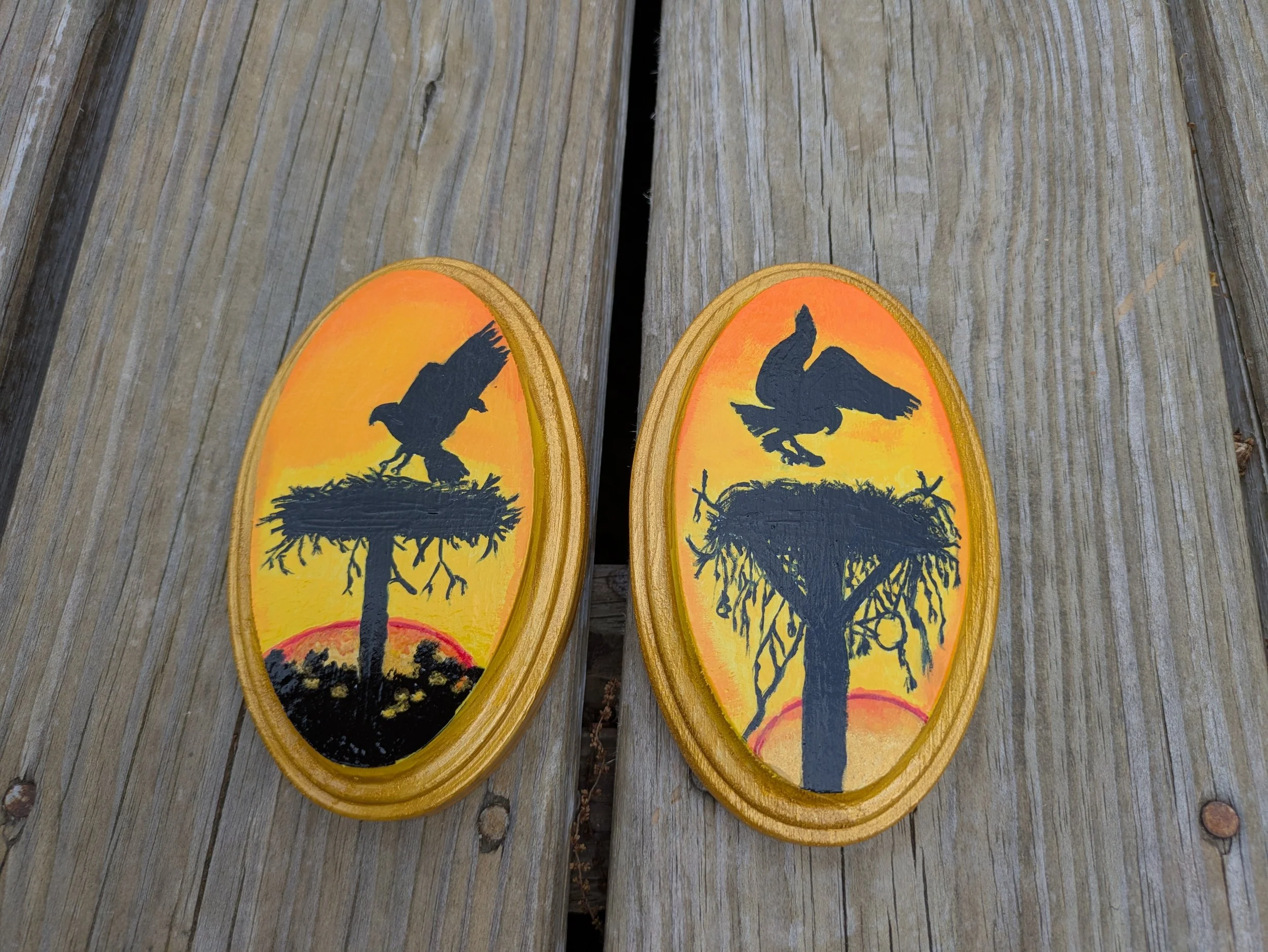 "Golden Sunrise on an Osprey Nest" Acrylic on wood