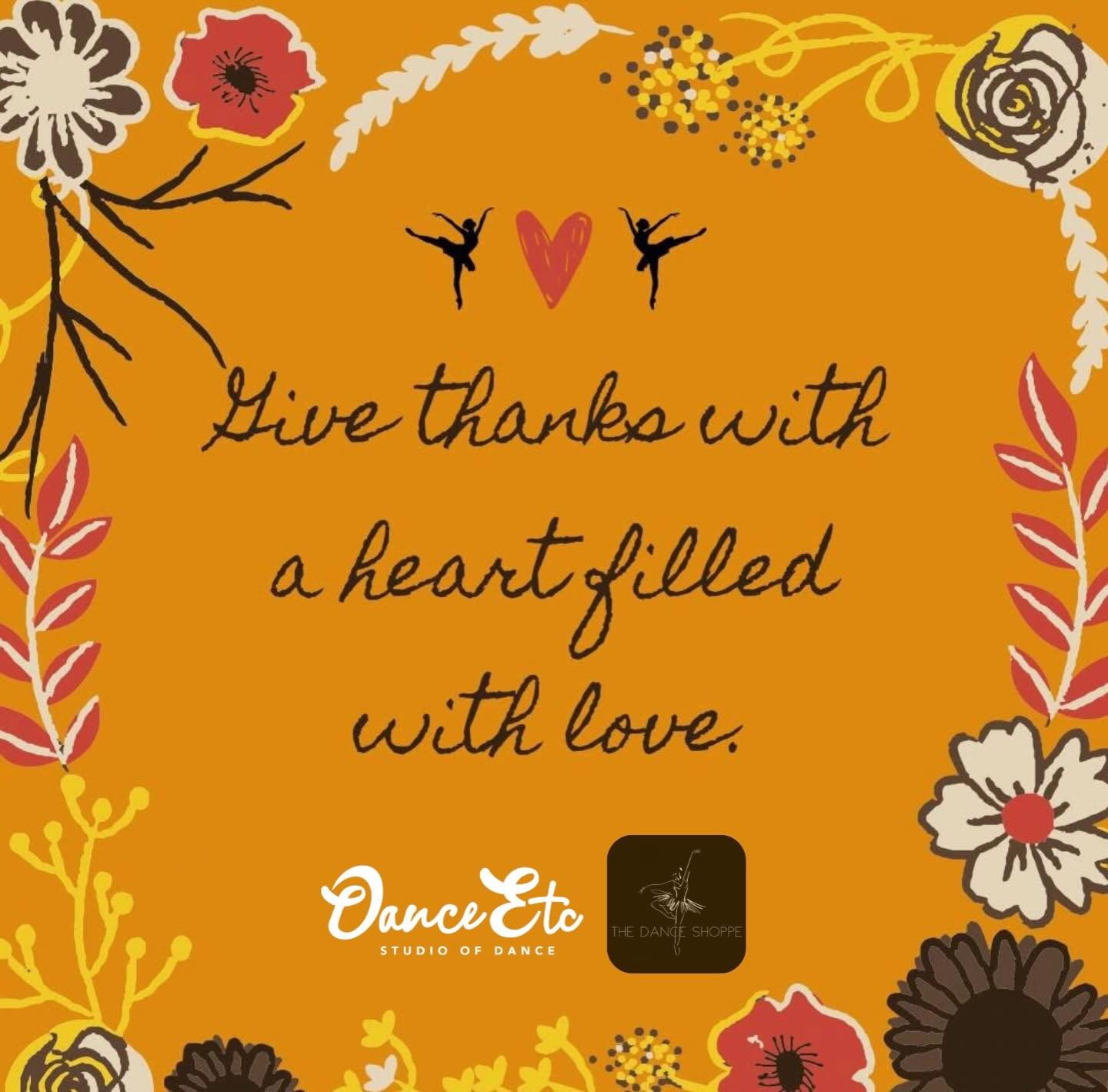 Happy Thanksgiving to our amazing dance family. How grateful we are that we get to share the love of dance, get to know each student, and come together with this community. We hope everyone has a blessed holiday!