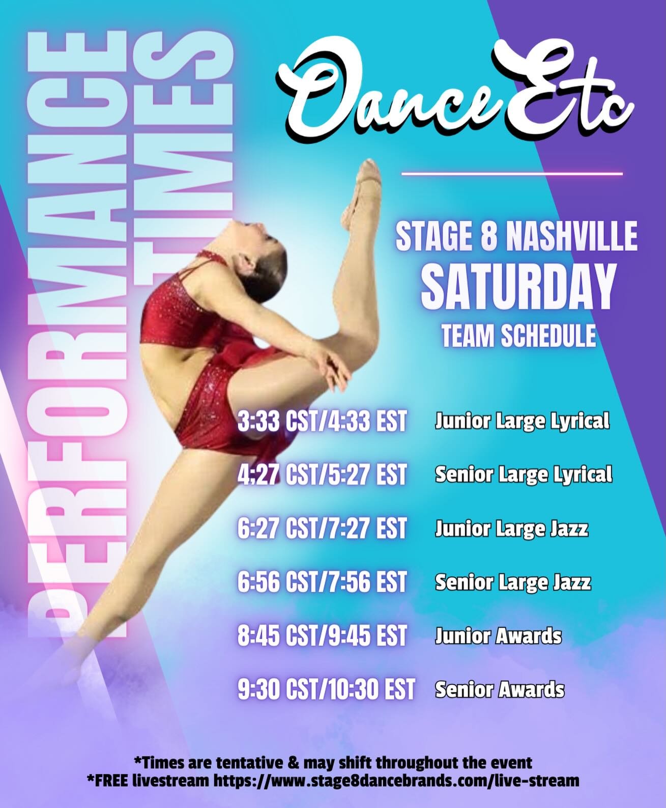 Sat. 2/28 Stage 8 Nashville 

Stage8 will provide a FREE livestream via DanceBug. Once the event begins, you can access the livestream at https://www.stage8dancebrands.com/live-stream 

#danceetc #deproud #morethanjustdance @stage8dance