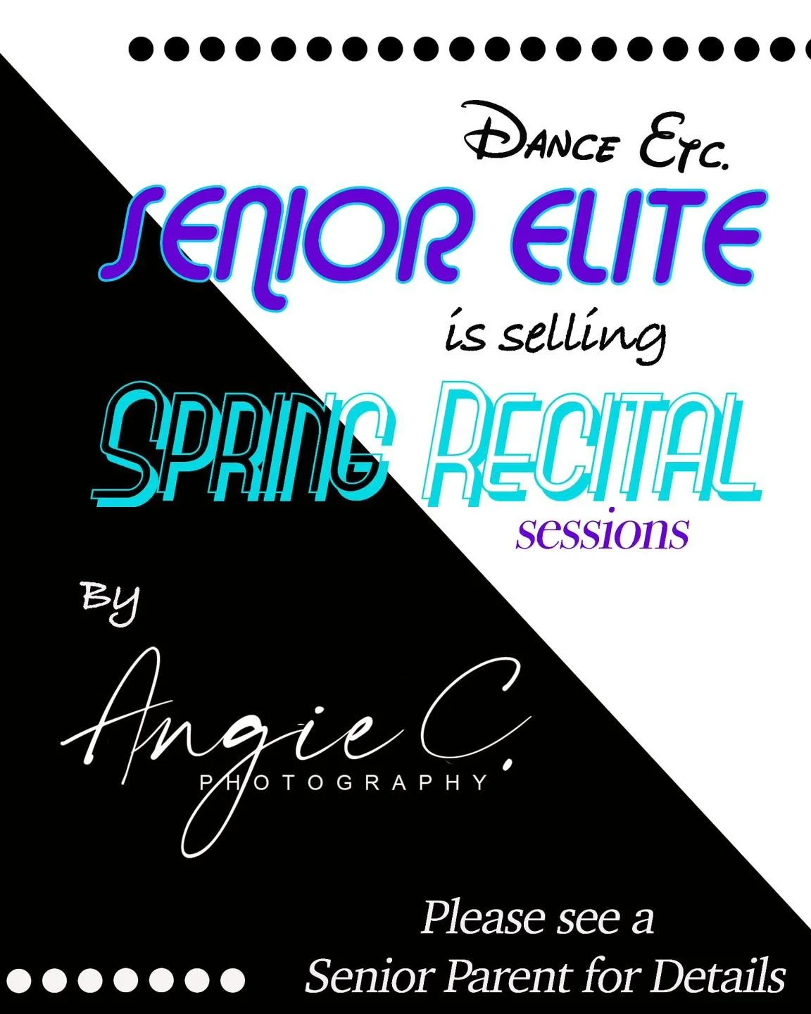 📸 It&rsquo;s time for Recital pictures with Angie!!! 

📸 Pictures will be taken May 15th and 16th during 
group photos

📸 $25 1 dancer w/ 1 costume
 $35 siblings w/ 1 costume each
 $5 for each additional costume 

📸 See a Senior Elite dancer/mom 
