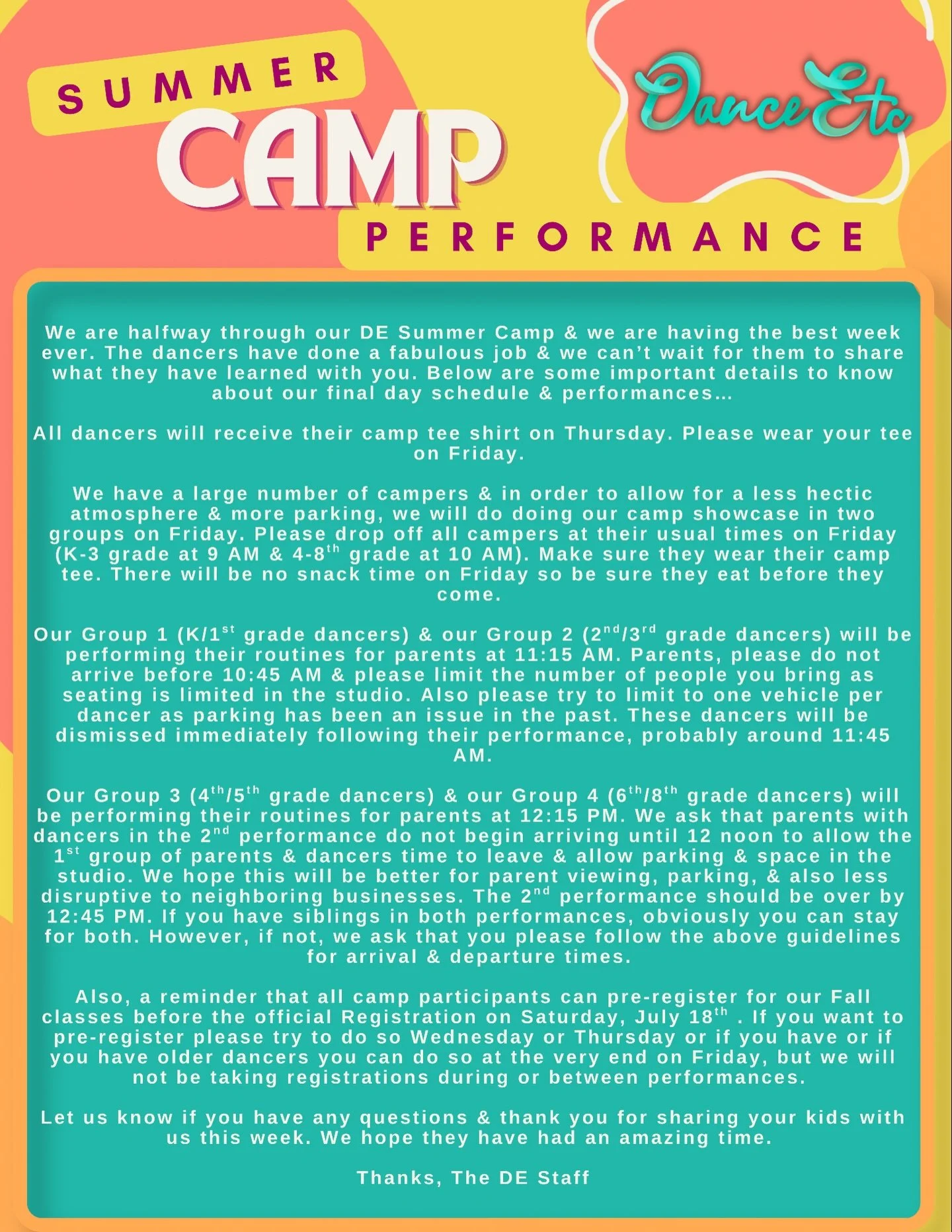 Friday Performance Info! ☀️ 

#danceetc #deproud #morethanjustdance