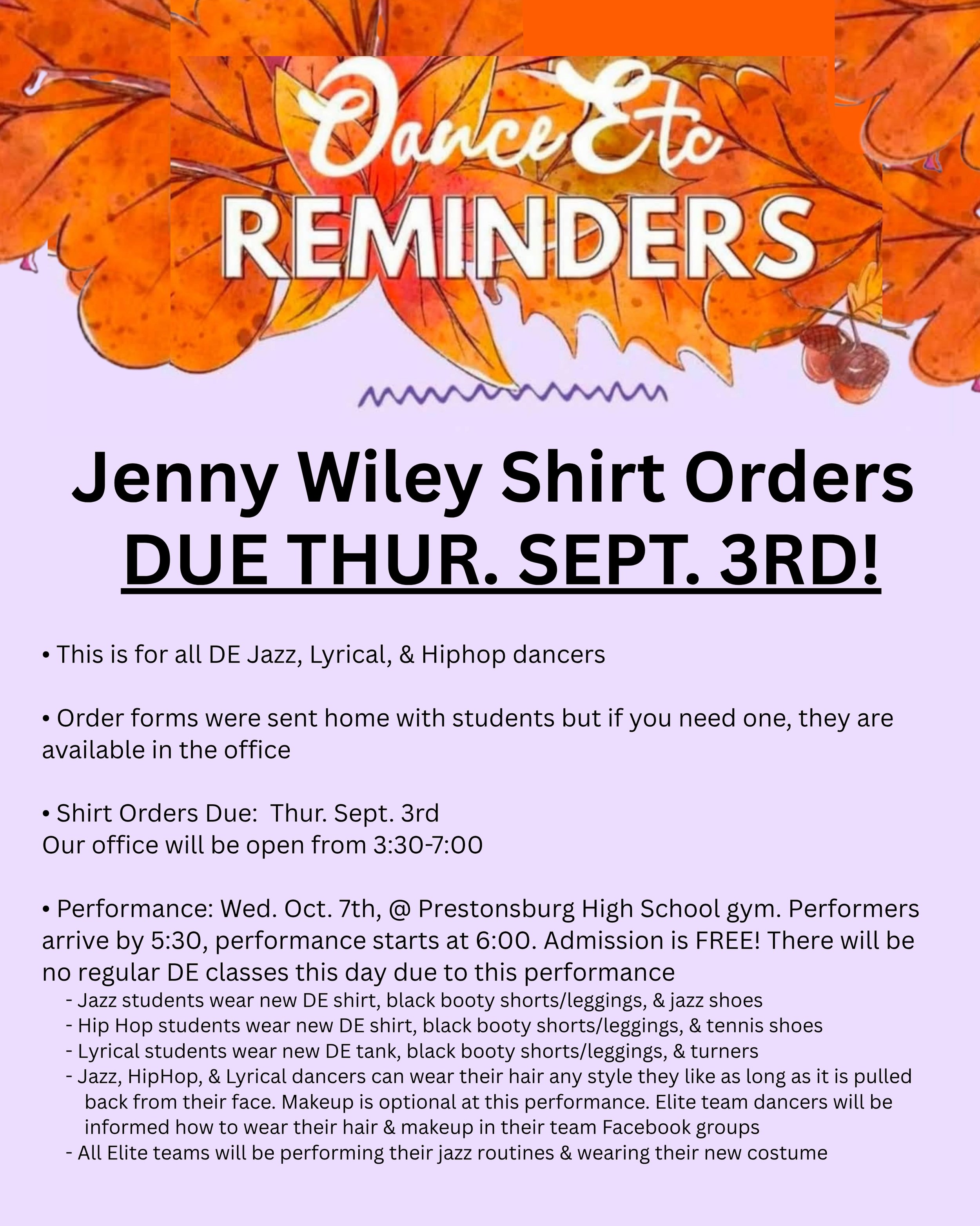 Jenny Wiley Shirt Orders DUE TODAY (9/3/26)!!!