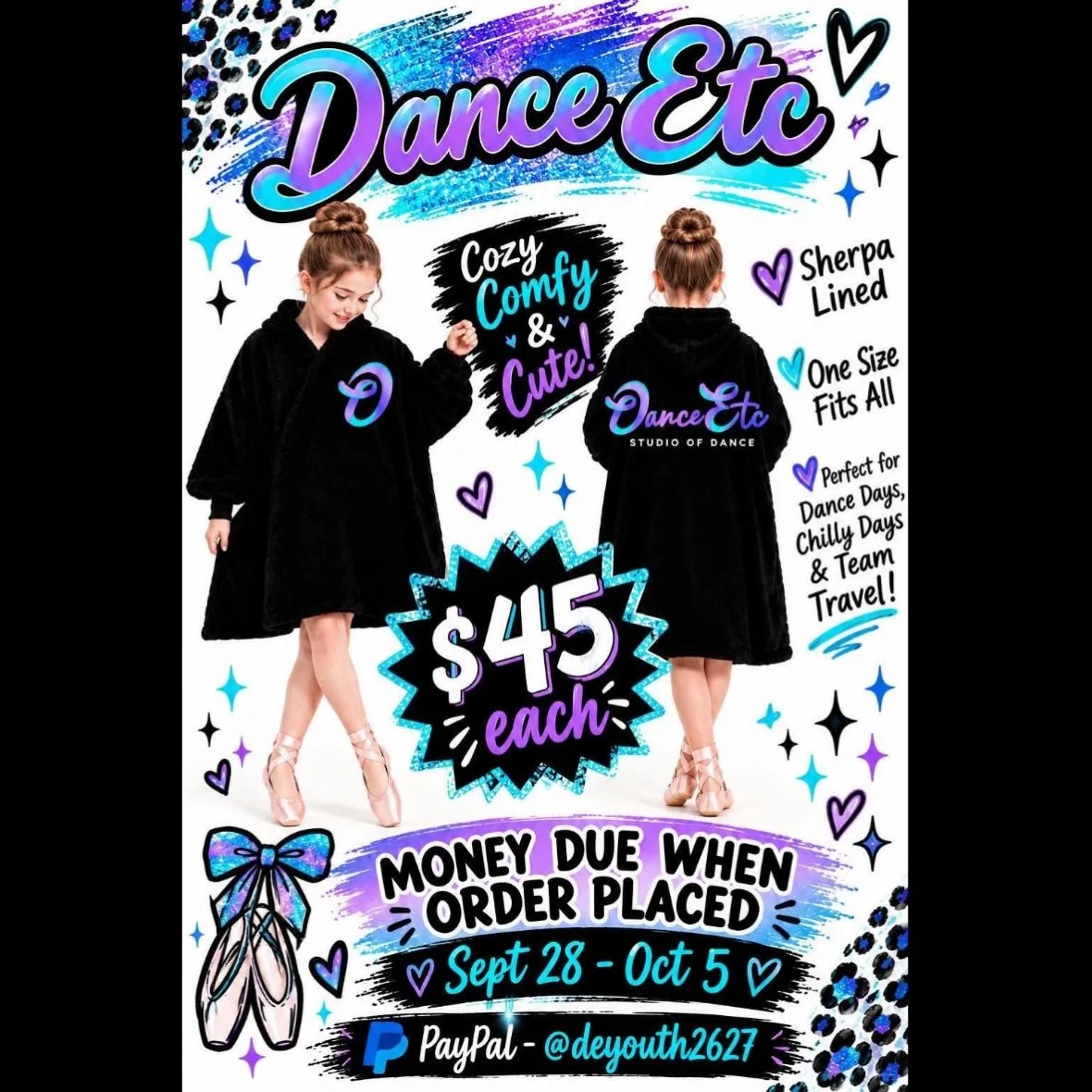 DE Youth Elite will be selling these hooded shrugs as a fundraiser.  If interested, they will take orders from today (9/28/26) until Monday, October 5. Delivery estimated between November 2 and 5th.