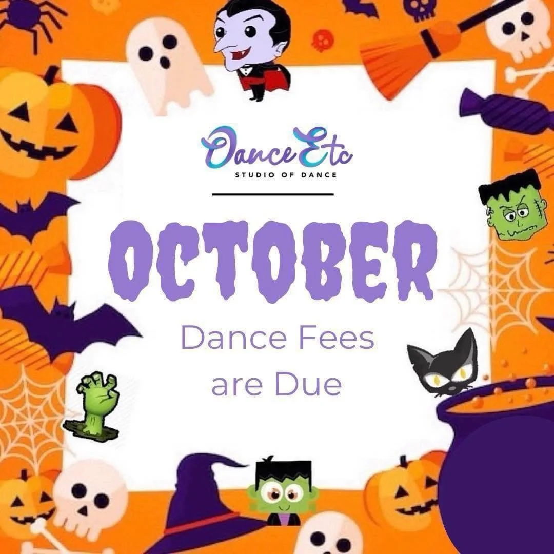 OCTOBER REMINDERS:
Sun. Oct. 4 - Nutcracker Cast List will be posted on our social media and www.danceetc.biz. A practice schedule will be included for our high school classes. 

Wed. Oct. 7 - No classes due to Jenny Wiley Festival Performance.
All j