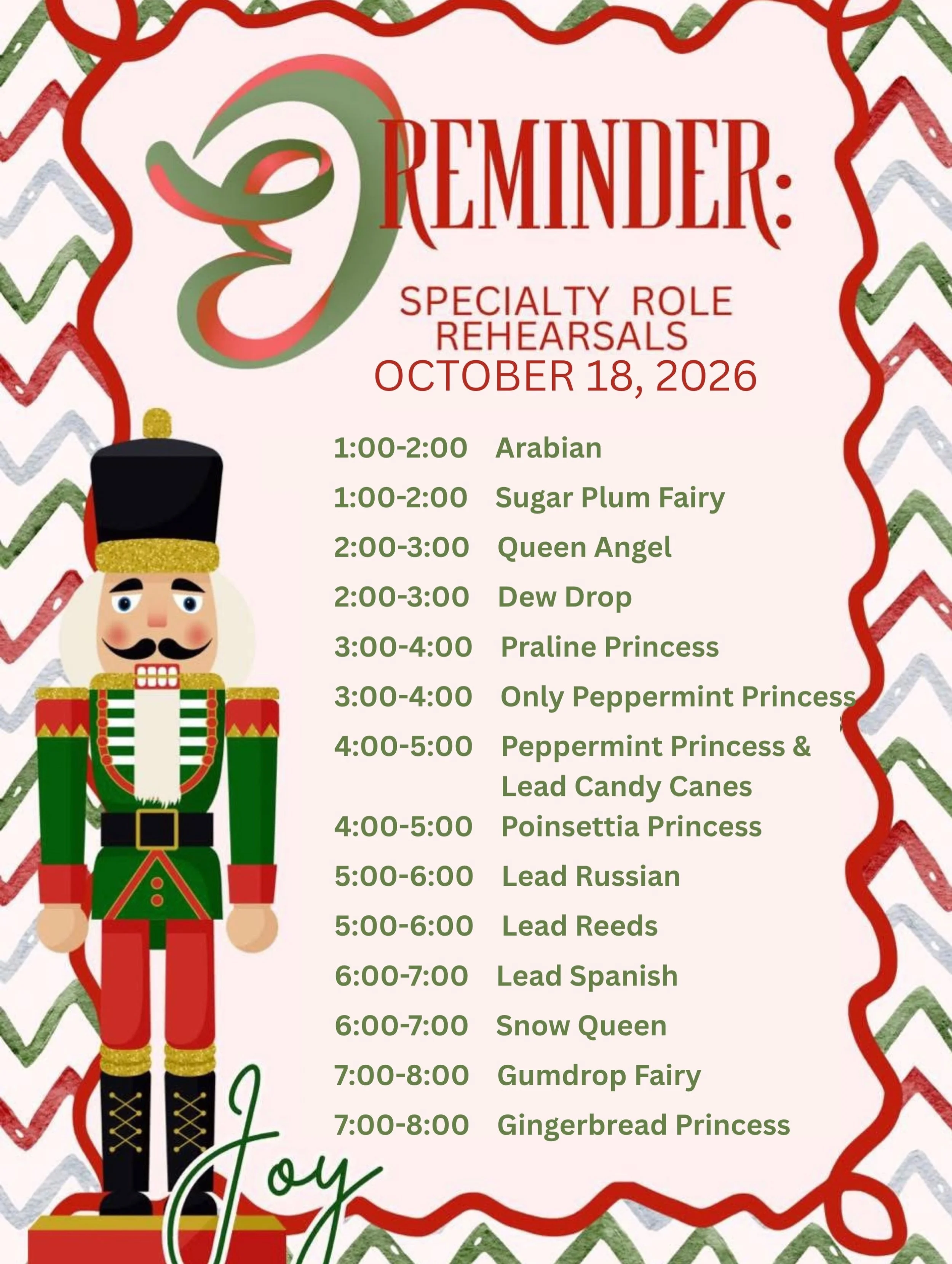 Reminder: Choreography for the following specialty roles on Sunday 10/18/26