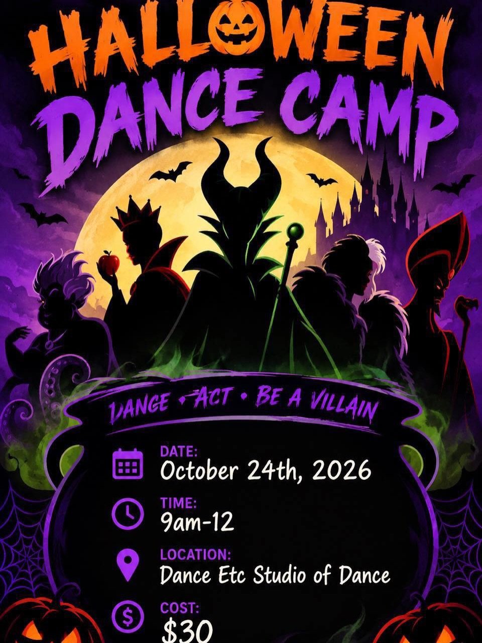 We are looking forward to seeing all of our little ghouls and goblins an our Halloween Dance Camp tomorrow, October 24th!  We look forward to a fun day of dance for your little dancer. Below is some important information about the camp to help the da