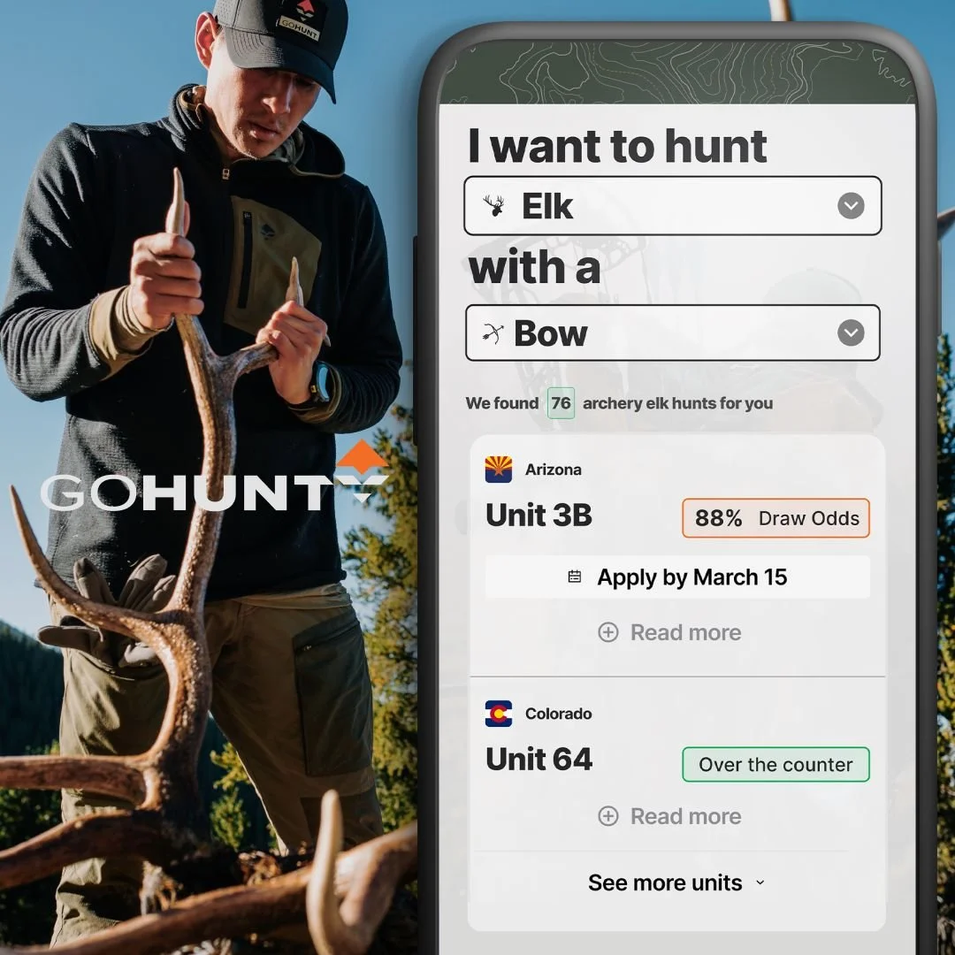 Successful Elk Hunter with Bull and image of GoHunt Insider App on Smartphone