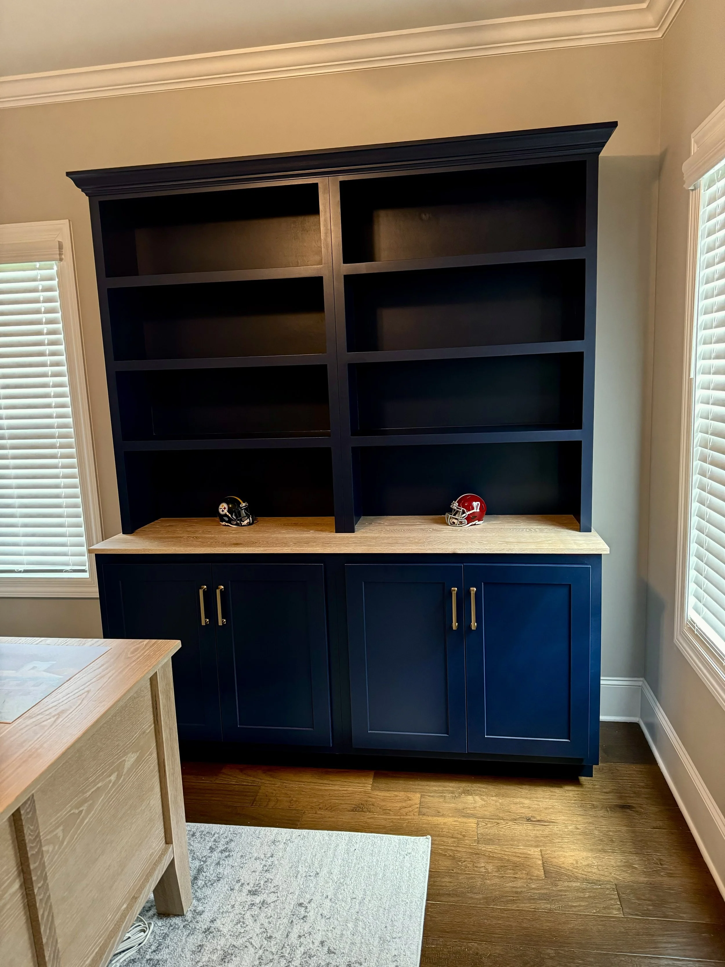 Built In Book Case with White Oak Top