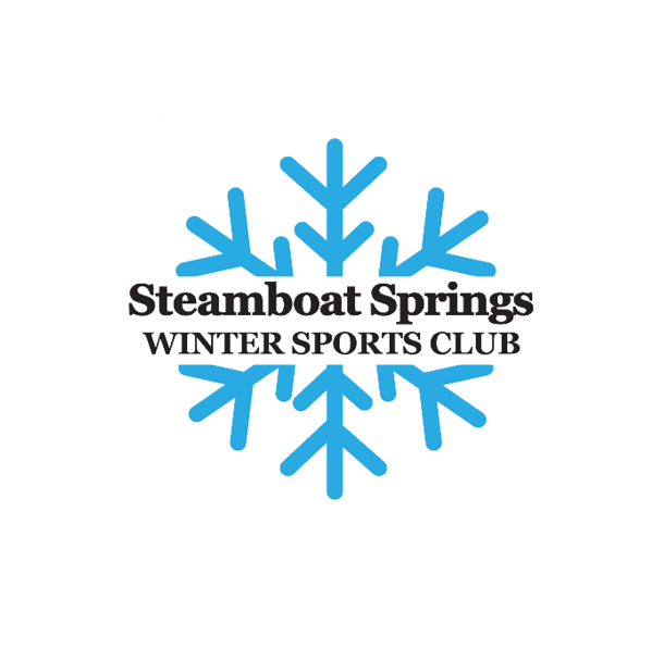 Logo for Steamboat Springs Winter Sports Club featuring a blue snowflake design and black text.