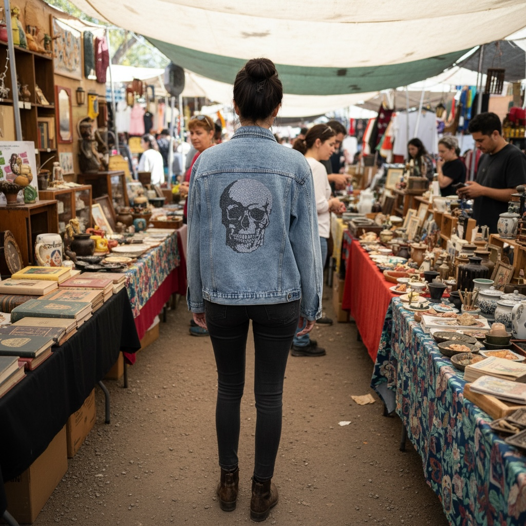 Denim jacket - rhinestone skull