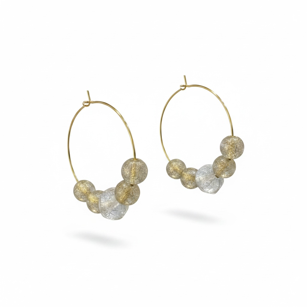 Czech glass gold and frost bead hoop earrings