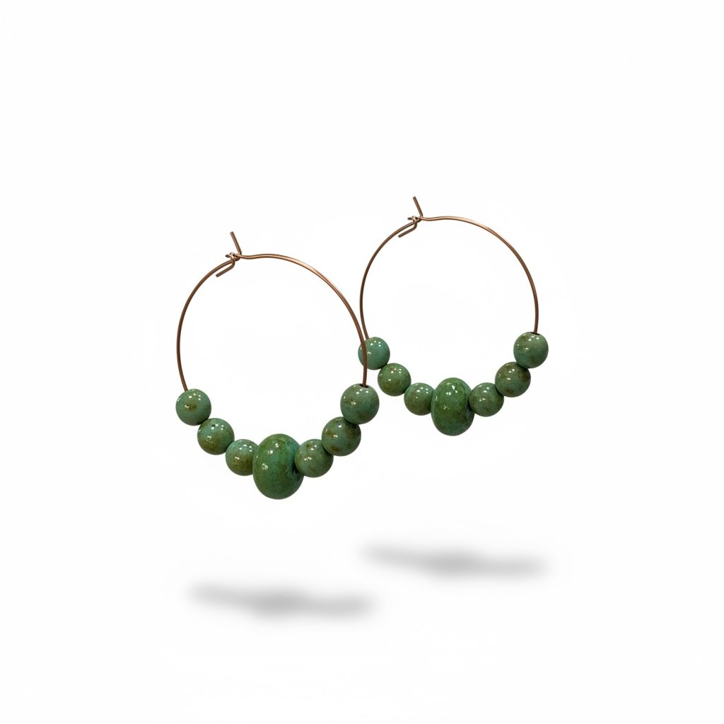 Czech glass teal bead hoop earrings