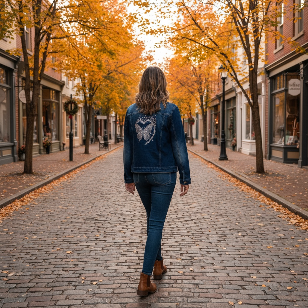 Denim jacket - rhinestone butterfly