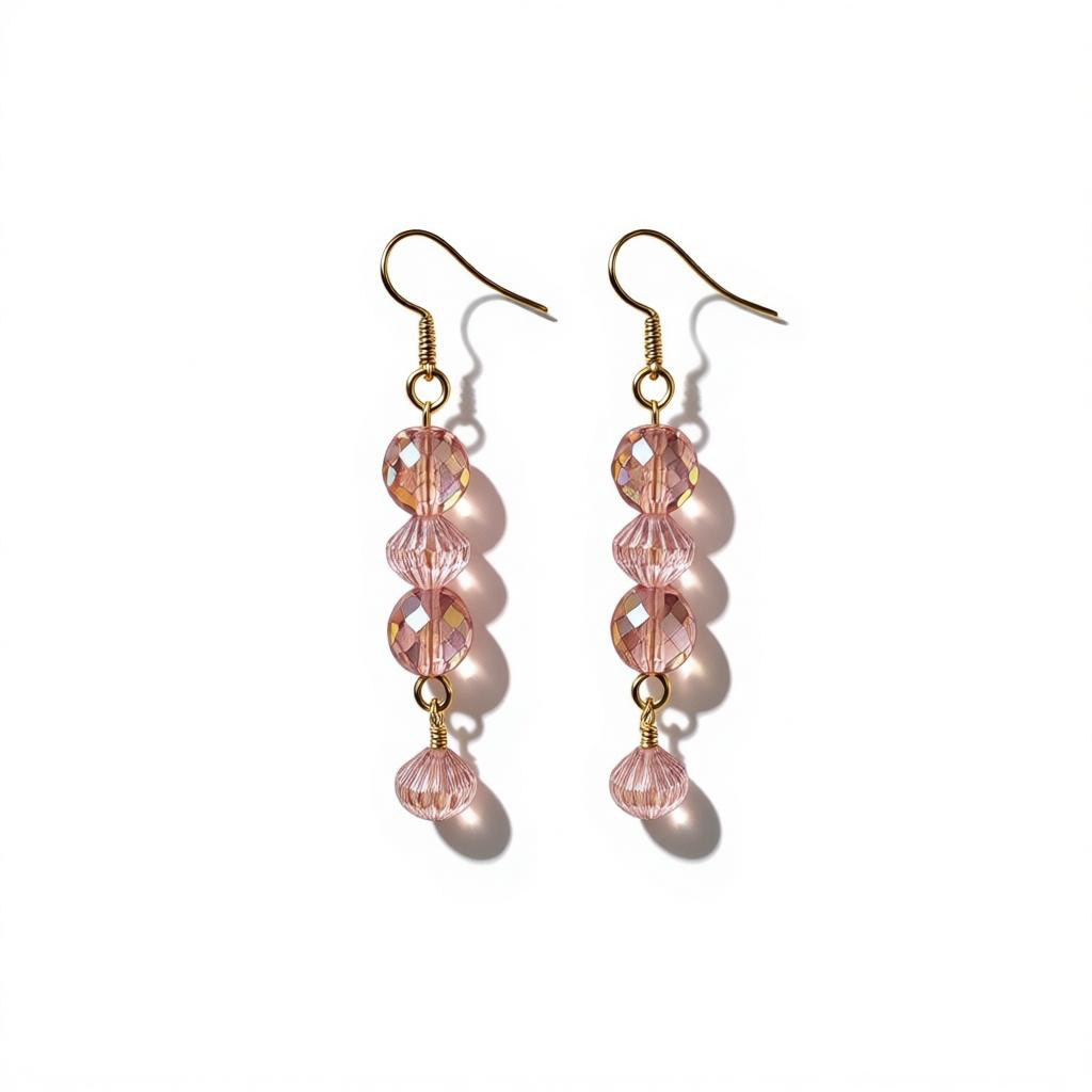 Czech glass drop earrings - pink