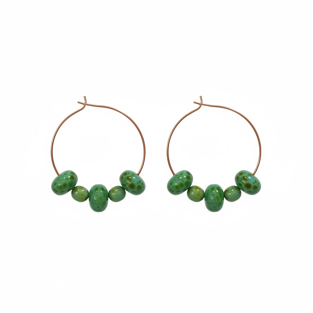 Czech glass teal bead hoop earrings