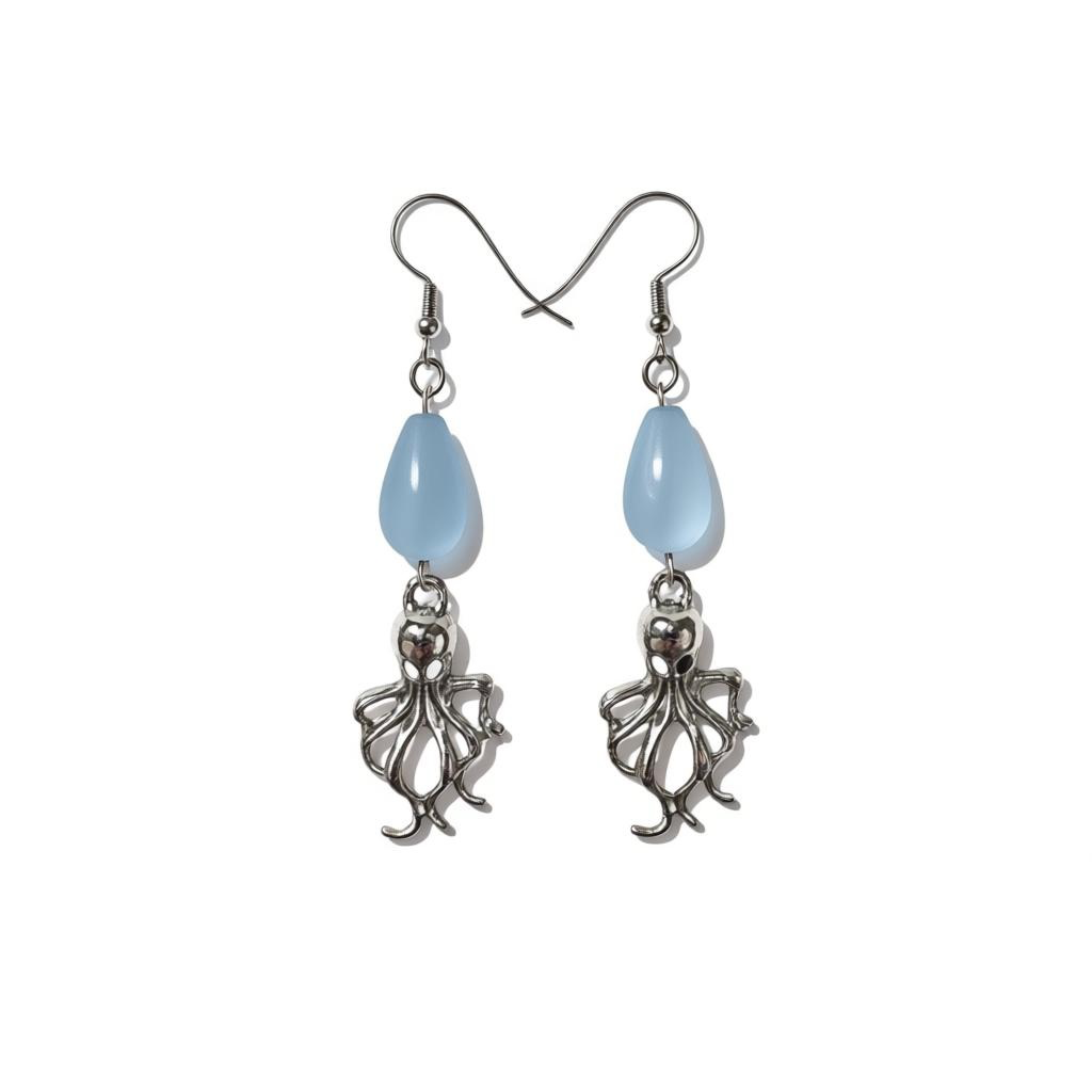Octopus tumbled glass drop earrings