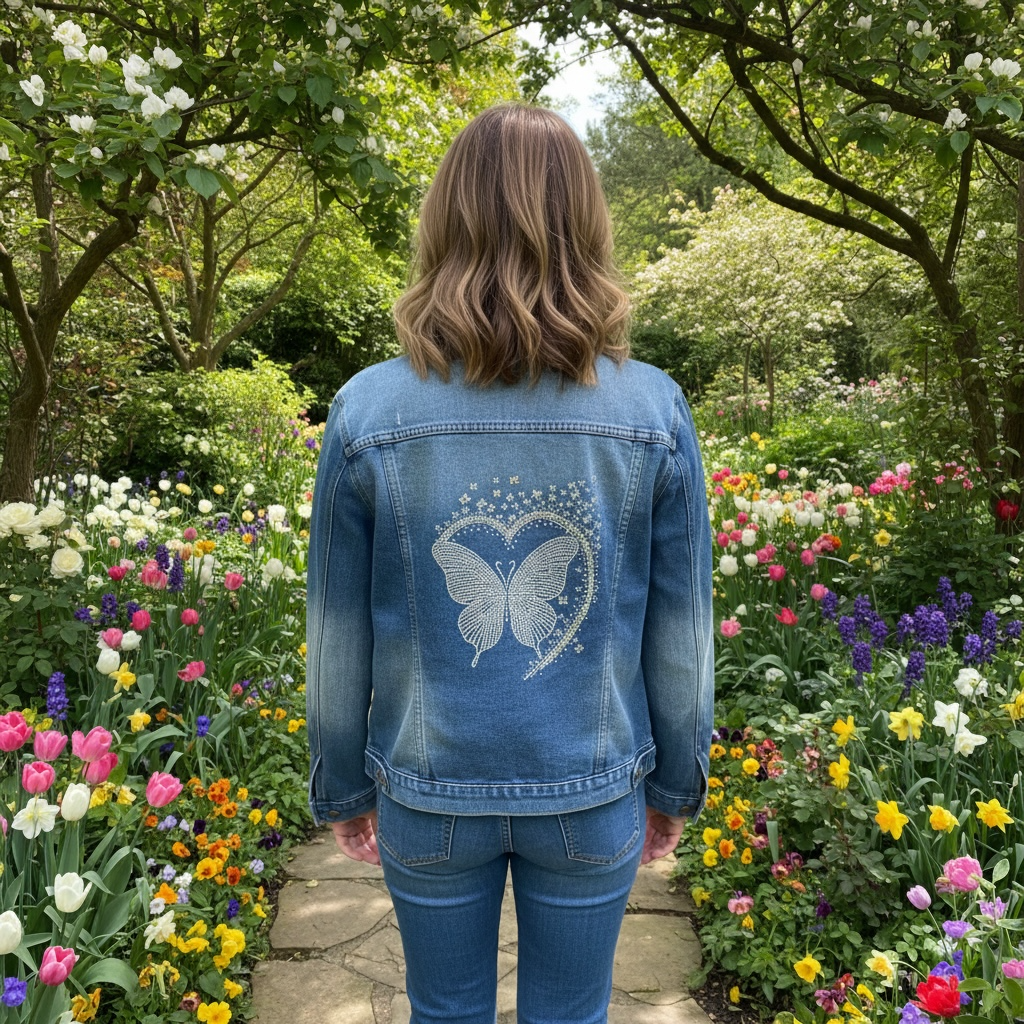 Denim jacket - rhinestone butterfly