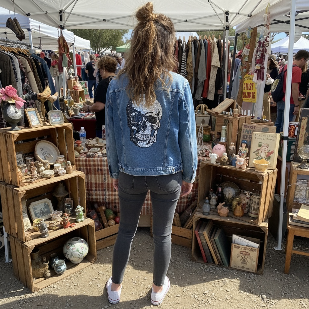 Denim jacket - rhinestone skull