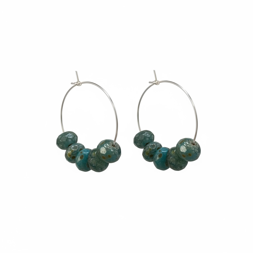 Czech glass teal bead hoop earrings