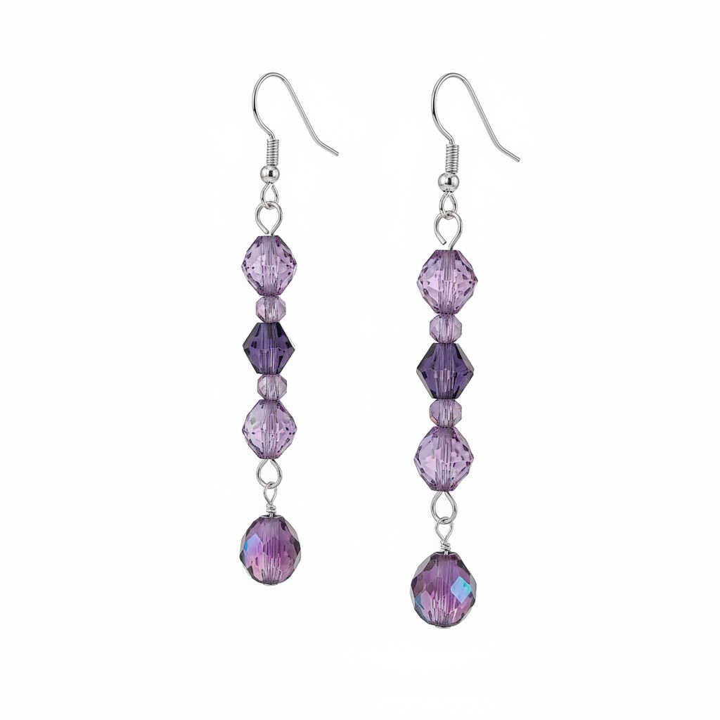 Czech glass drop earrings - purple