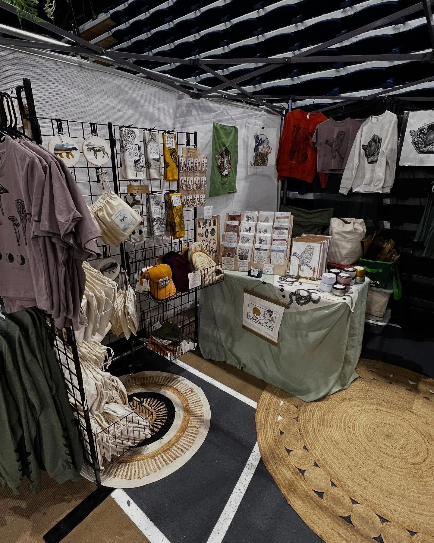 Made fair day 2! 9-10 $5, 10-4 free!!! Come say hi!!! @handmademt #Bozeman #Montana #linocut #embroidery #supportlocal #jewelry