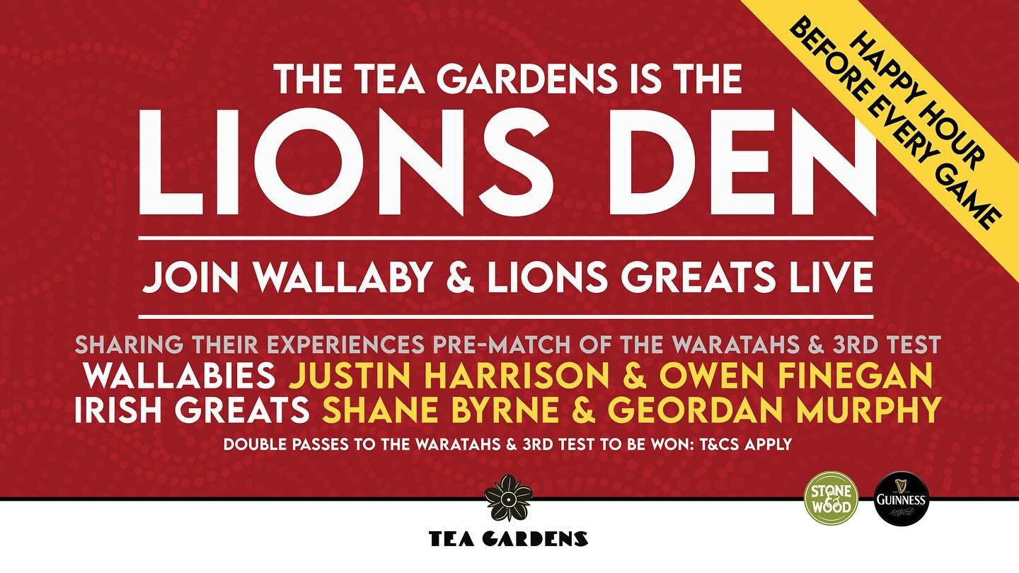 Tea gardens is the LIONS DEN! 🦁 

Come in and enter for the chance to win 2 x tickets to both Sydney games!

#teagardensbondi