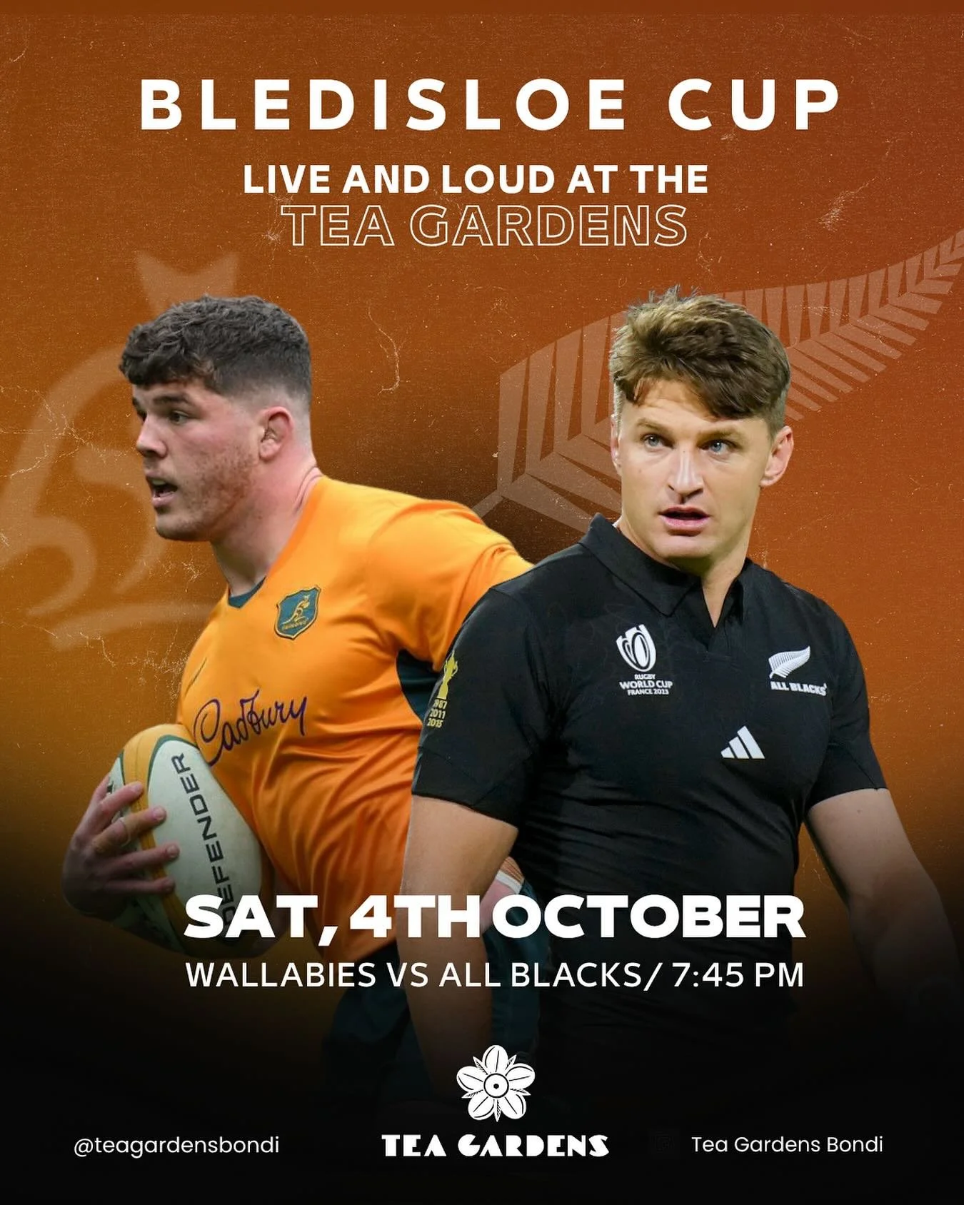 🏉 BLEDISLOE CUP LIVE &amp; LOUD!
This Saturday night we&rsquo;re turning up the volume as the Wallabies take on the All Blacks.
📅 Saturday 4th October
⏰ Kick off 7:45PM
📍 Tea Gardens Bondi

Grab your mates, grab a beer, and catch every hit, run an