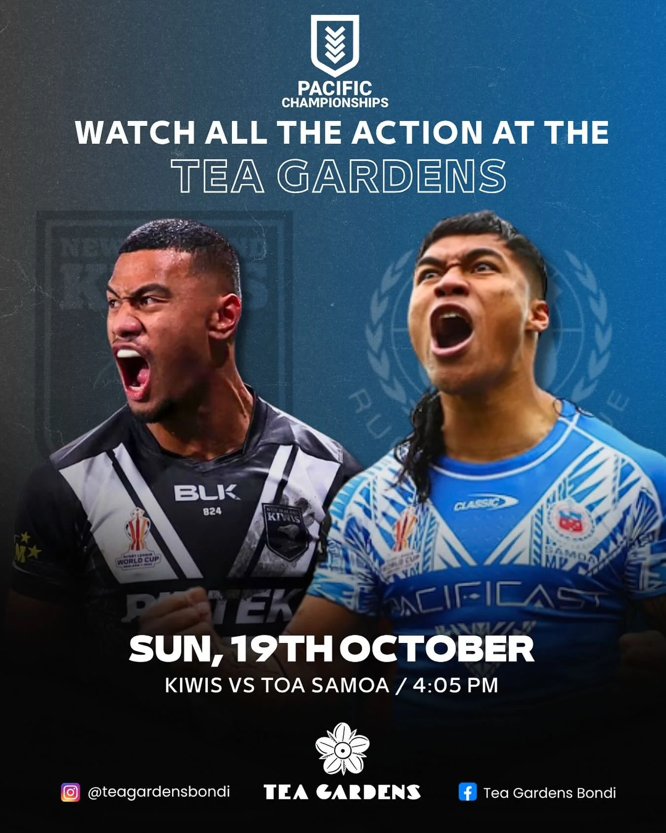 🏉 PACIFIC CHAMPIONSHIPS LIVE!
The rivalry heats up this Sunday, 19th October as the Kiwis take on Toa Samoa at 4:05 PM! Catch every moment on the big screens at Tea Gardens Hotel 🍻🔥
📍 Bondi&rsquo;s best spot for live sport
🍺 Cold beers, great fo