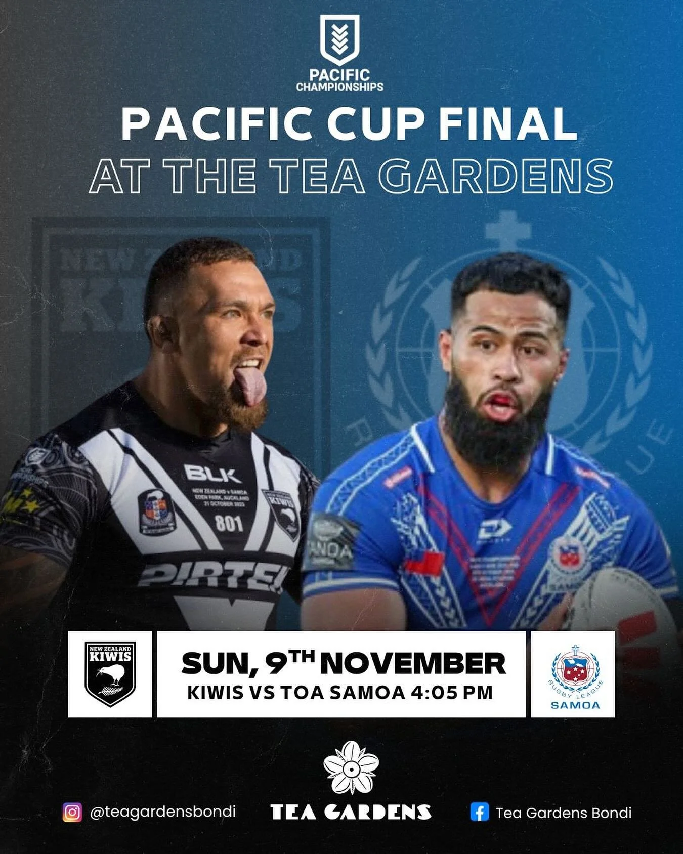 Footy fans, this is the one you don&rsquo;t wanna miss! 🇳🇿🇼🇸
Pacific Cup Final &bull; Kiwis vs Toa Samoa
Live from 4:05pm this Sunday at Tea Gardens. Bring the crew!