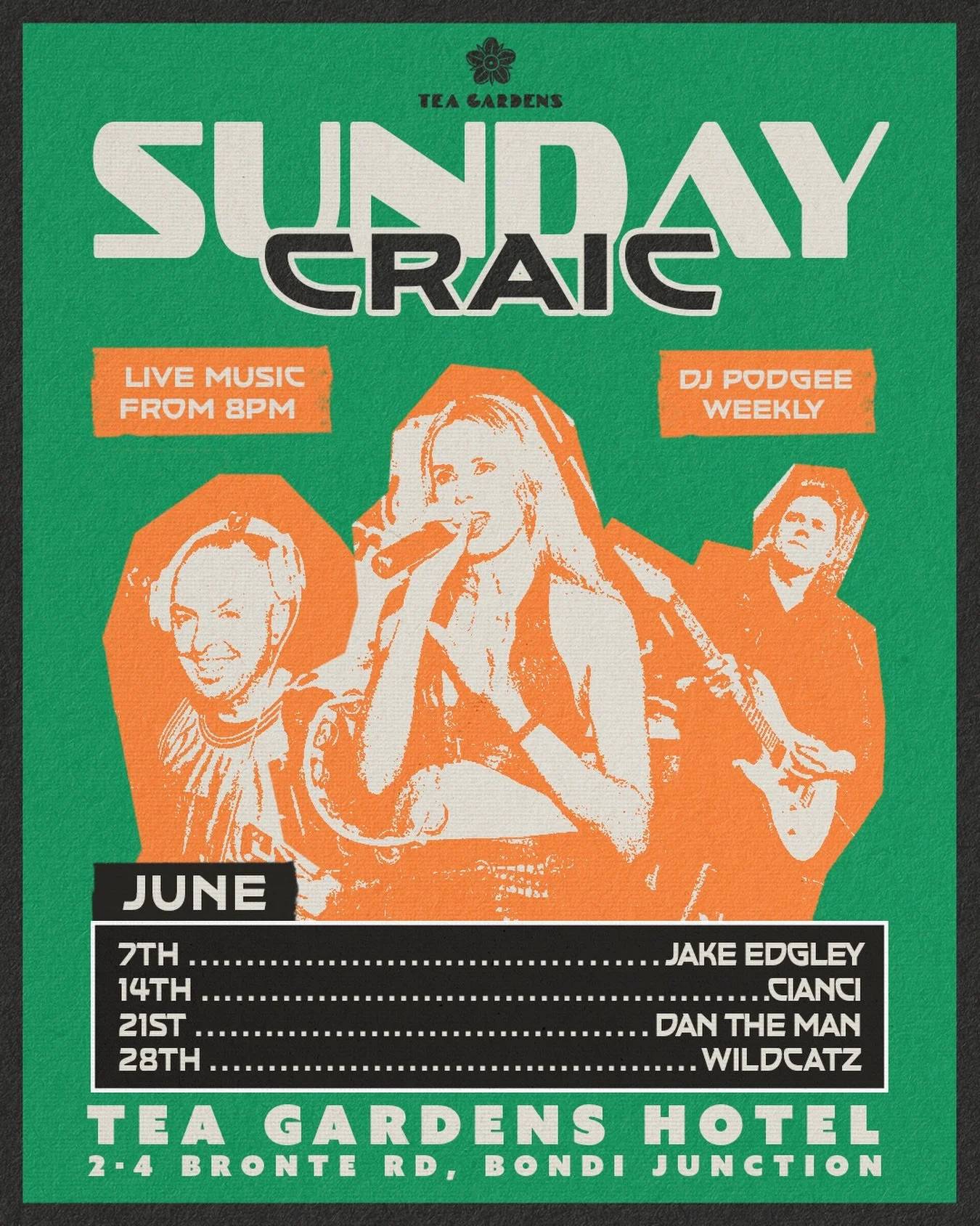 Sunday Craic is back for another huge month 🍀

Round out the weekend with live music, good company and Bondi&rsquo;s favourite Sunday session. Live tunes from 8PM before DJ Podgee takes things late into the night.

📅 Every Sunday
🎶 Live Music from