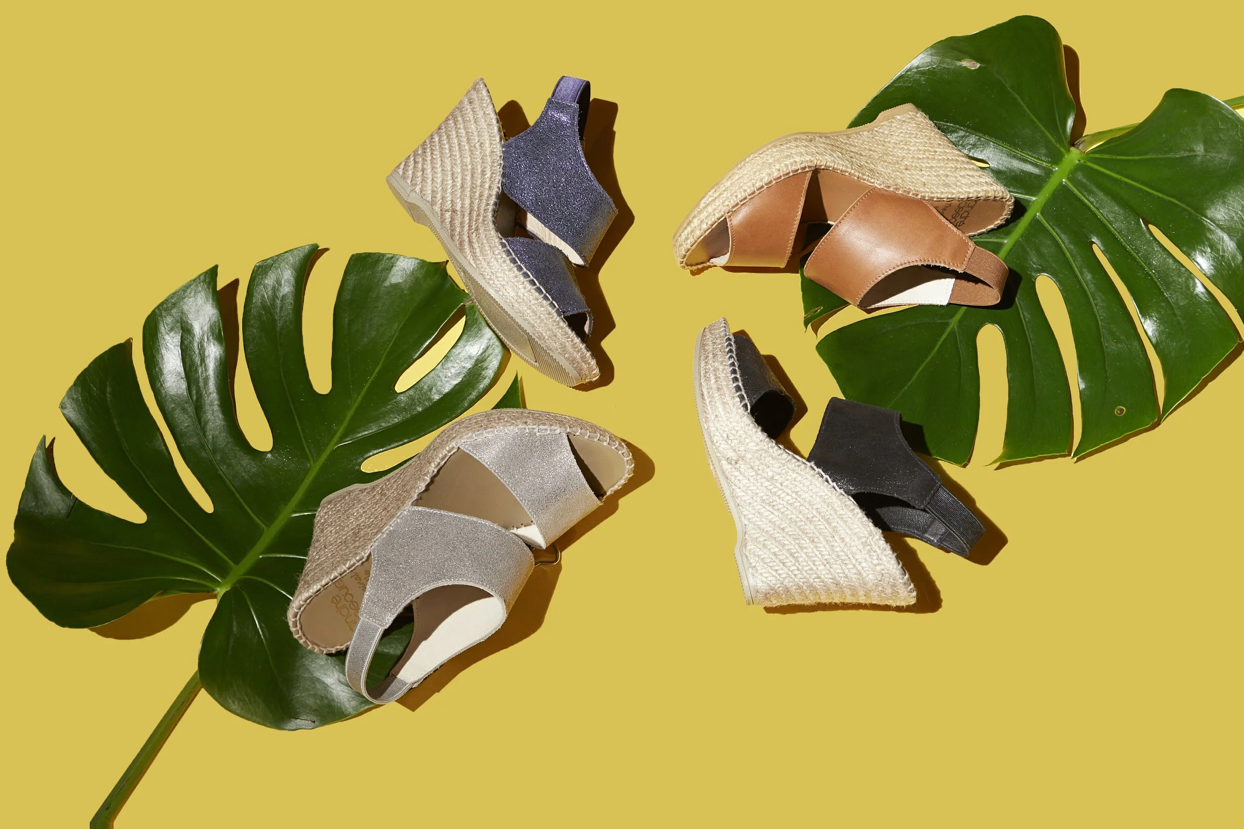 FOUR ANDRE ASSOUS WEDGES IN BROWN, BLACK SILVER AND GRAY