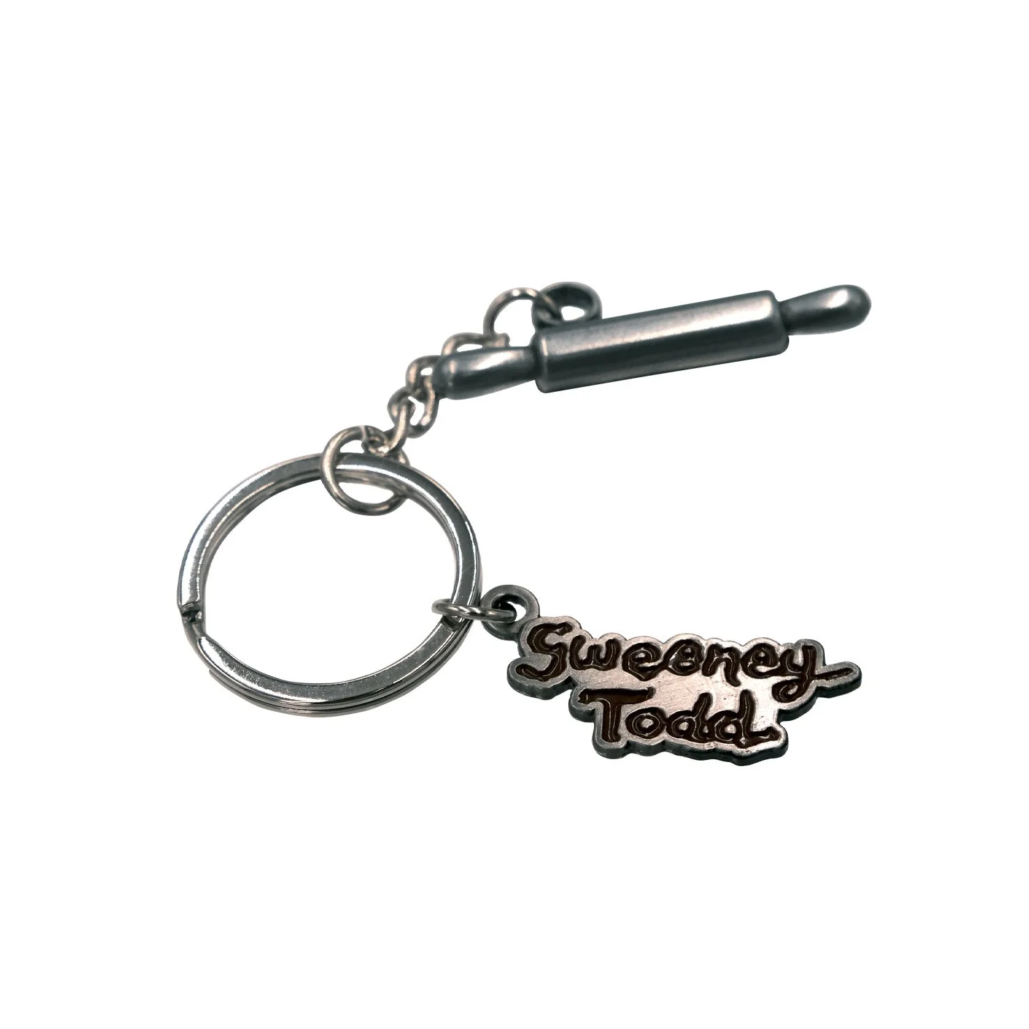Silver Sweeney Todd Rolling Pin and Title keychain