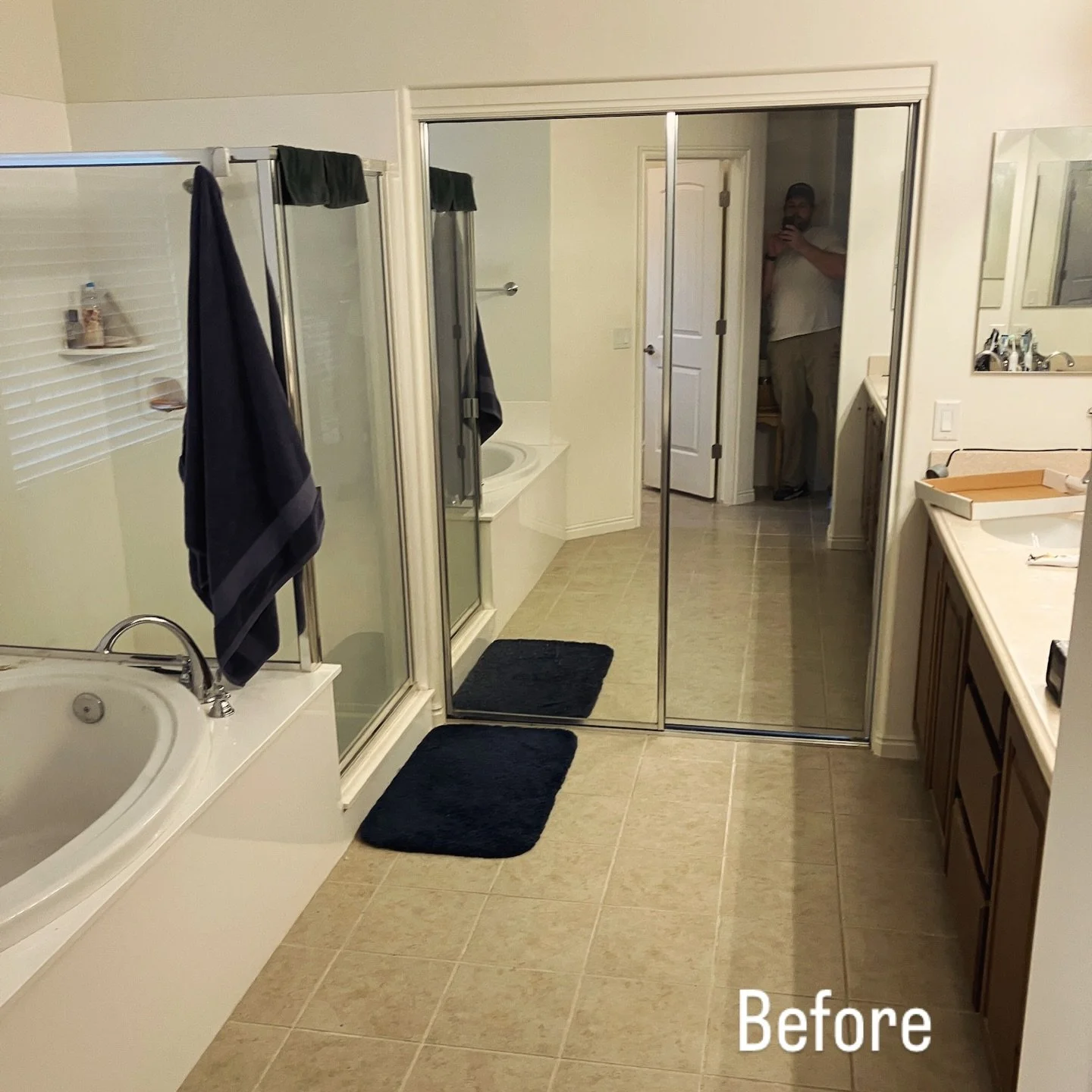 Before &amp; After 👀 Home Remodel by B. Skelton Construction &bull; pt.1 ✨ This homeowner had a specific vision for how he wanted his home remodeled, starting with the master bathroom. Bryce made it happen and worked with skilled subcontractors to m
