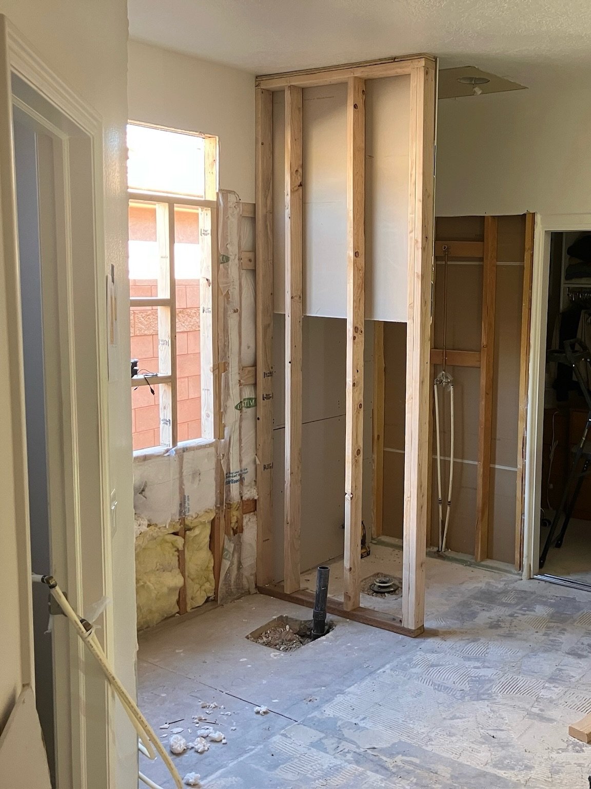 Before and After 🔶 from a recent home remodel. This homeowner wanted to change their bathroom window to accommodate their new custom shower. Bryce worked with his crew to demo the space, frame a new shower and window, and we had help from some great