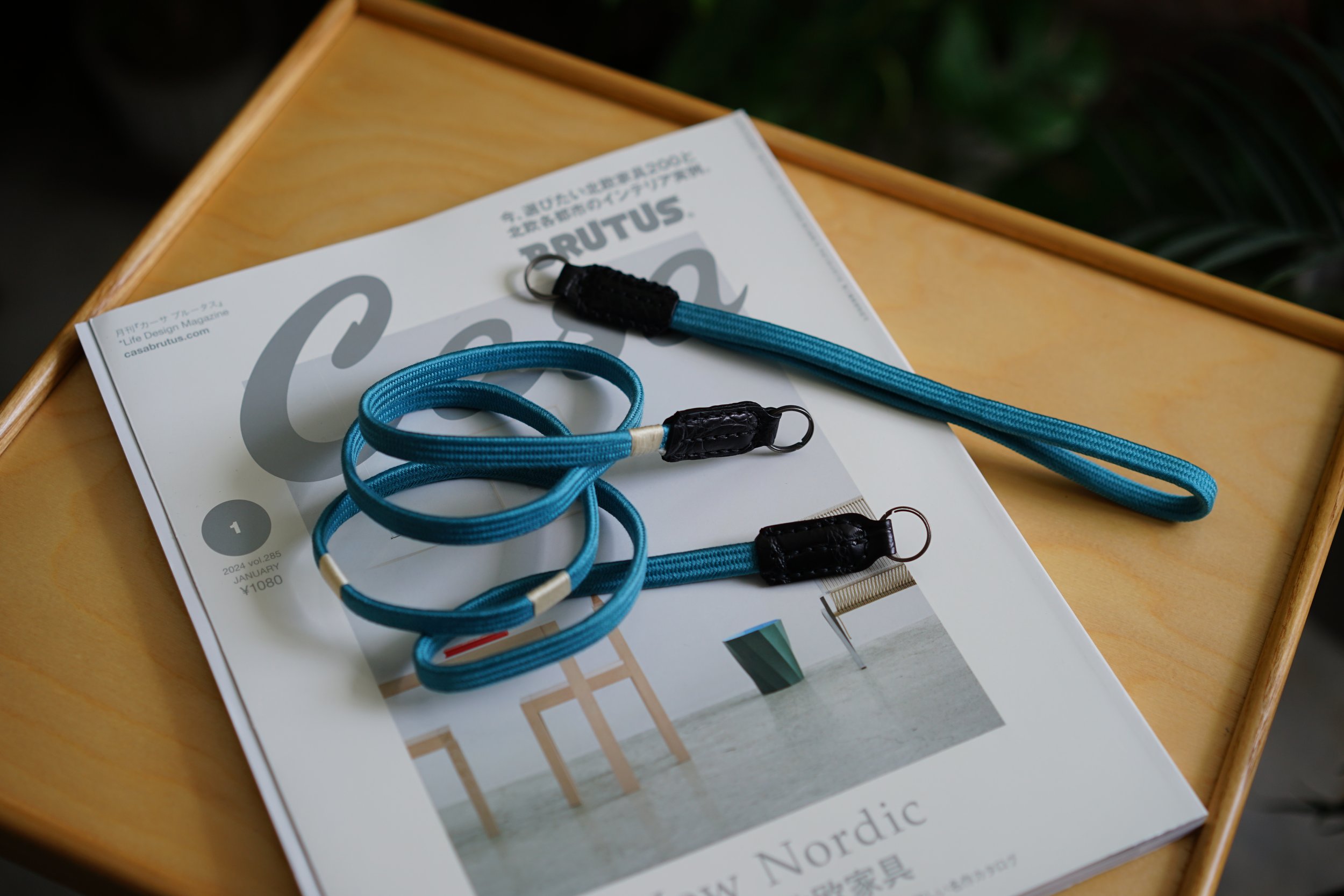 Vintage Kumihimo Silk Neck Strap and Hand Strap Aegean Blue White