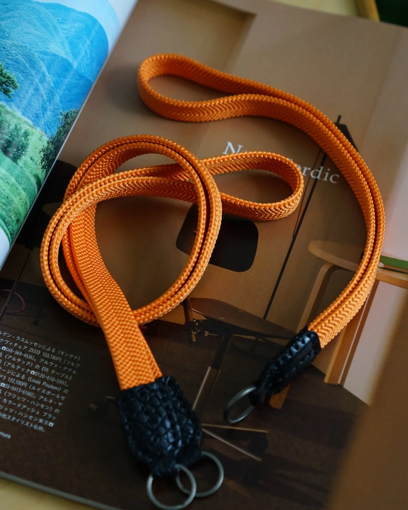 Vintage Kumihimo Silk Neck Strap and Hand Strap Orange (Flat)